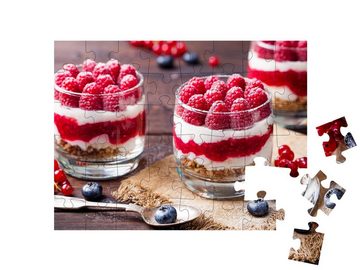 puzzleYOU Puzzle Himbeer-Dessert, Käsekuchen, 48 Puzzleteile, puzzleYOU-Kollektionen Obst, Küche, Essen und Trinken