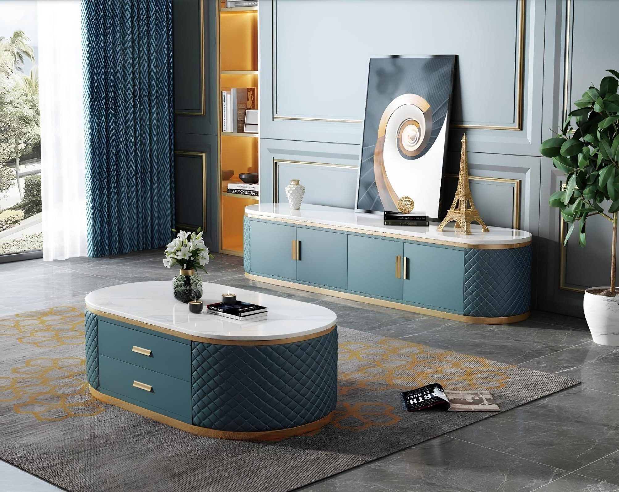 Xlmoebel Wohnzimmer-Set Metall-Kommode im modernen Design mit luxuriösem Flair, (Sideboard + Couchtisch), Hergestellt in Europa