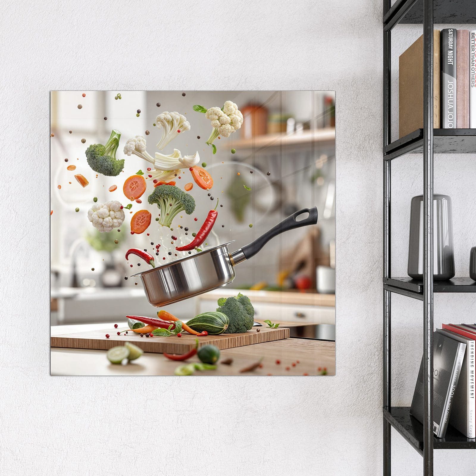 Primedeco Magnettafel Glas Kochen Mit Gemüse Pinnwand Whiteboard beschreibbar, (Inklusive Stift, Magnete und Montagematerial, 1-tlg., 9 verschiedene Größen), Magnetisch und Beschreibbar
