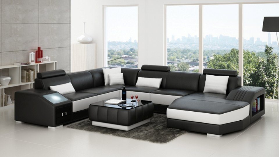 JVmoebel Ecksofa, Ledersofa Couch Sofa Modern Wohnlandschaft U-Form Design Ecksofa
