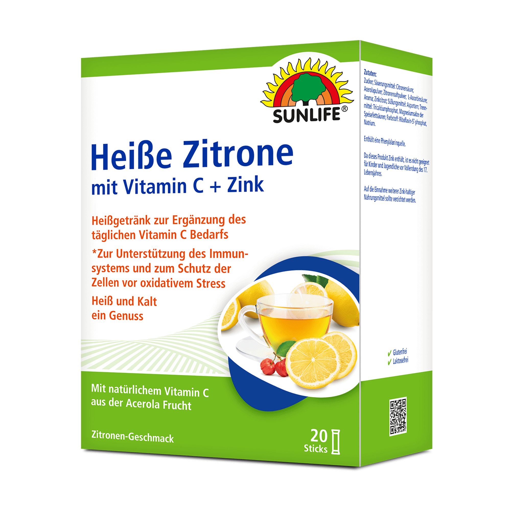 SUNLIFE SUNLIFE® Heiße Zitrone 20 Sticks Erkältung Husten + Vitamin C & Zink 1 x täglich den Inhalt eines Sticka mit 150 ml heißem oder kaltem Wasser übergießen, umrühren und trinken