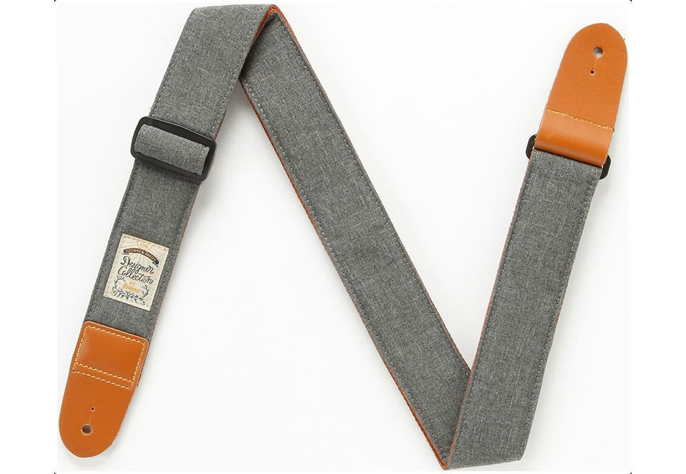 Ibanez Gitarrengurt DCS50D-CGY Guitar Strap Charcoal Gray Denim, mit robusten Lederenden