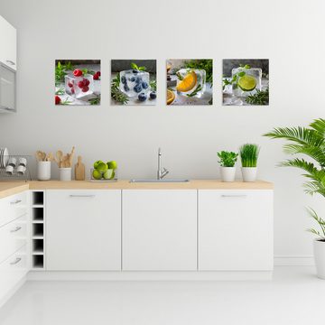 artissimo Glasbild Glasbild 30x30cm Bild Küche Küchenbild Esszimmer Cocktail bunt frisch, Kräuter und Obst : Eiswürfel Orange