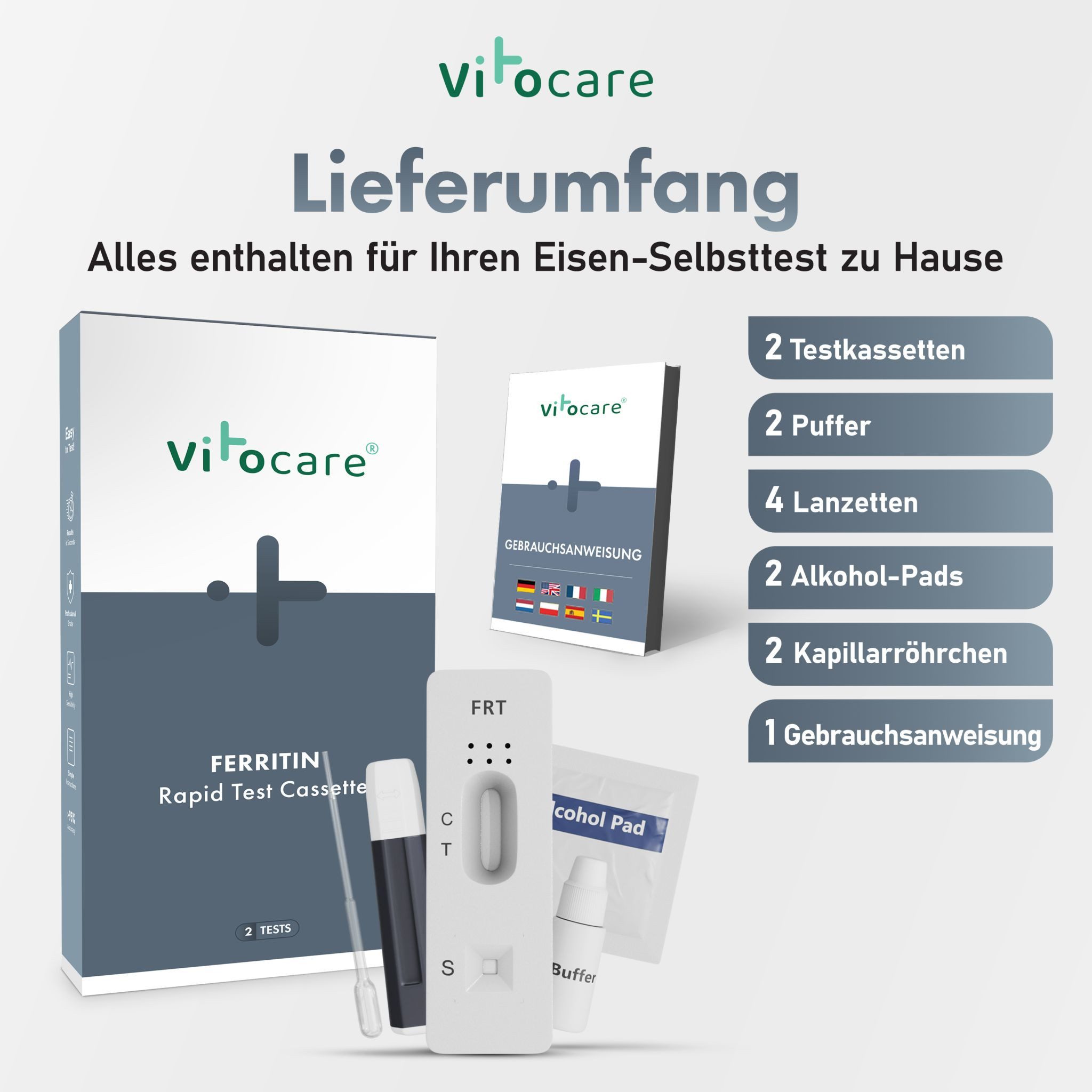 Vitocare Blutzucker-Teststreifen Ferritin Test-Set (2er Pack) – Ihr schneller Check auf Eisenmangel