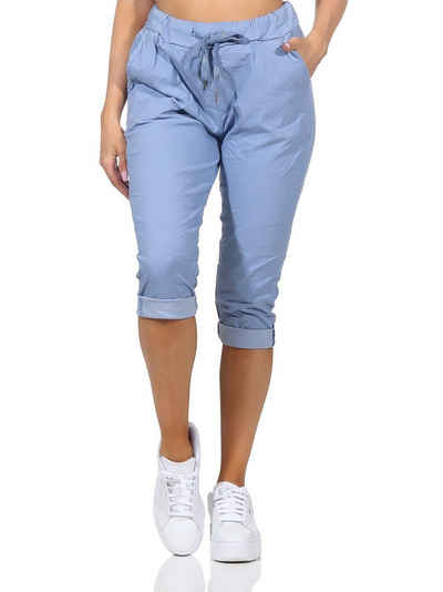 Aurela Damenmode 7/8-Hose Damen Sommerhose Capri Jeans Kurze Hose Bermuda in sommerlichen Farben, Taschen und Kordelzug, 36-44