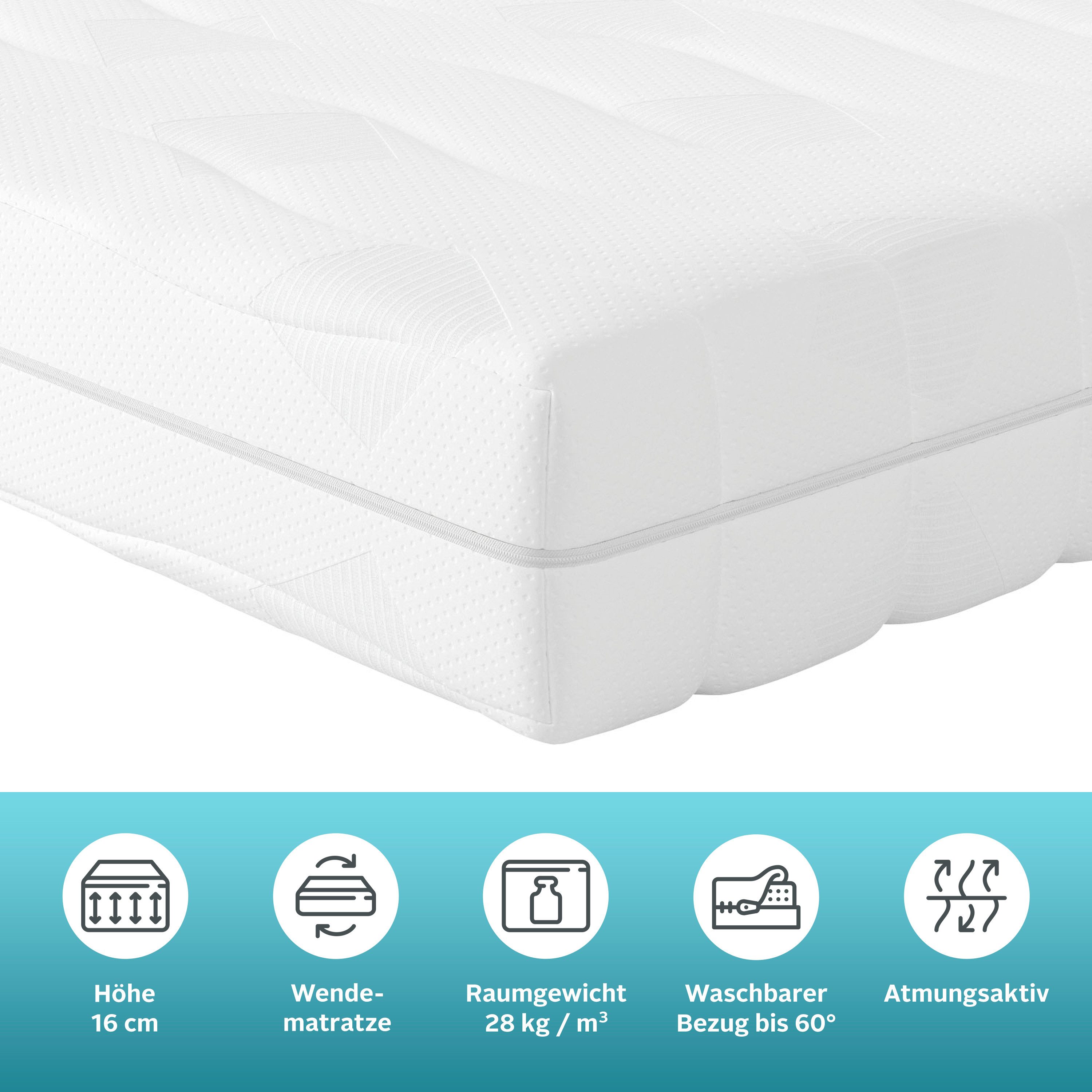 Komfortschaummatratze Essentials, 7-Zonen Matratze 90x200, 140x200 cm & weitere Größen, OTTO home, 16 cm hoch, Matratzen, ergonomisch, atmungsaktiv