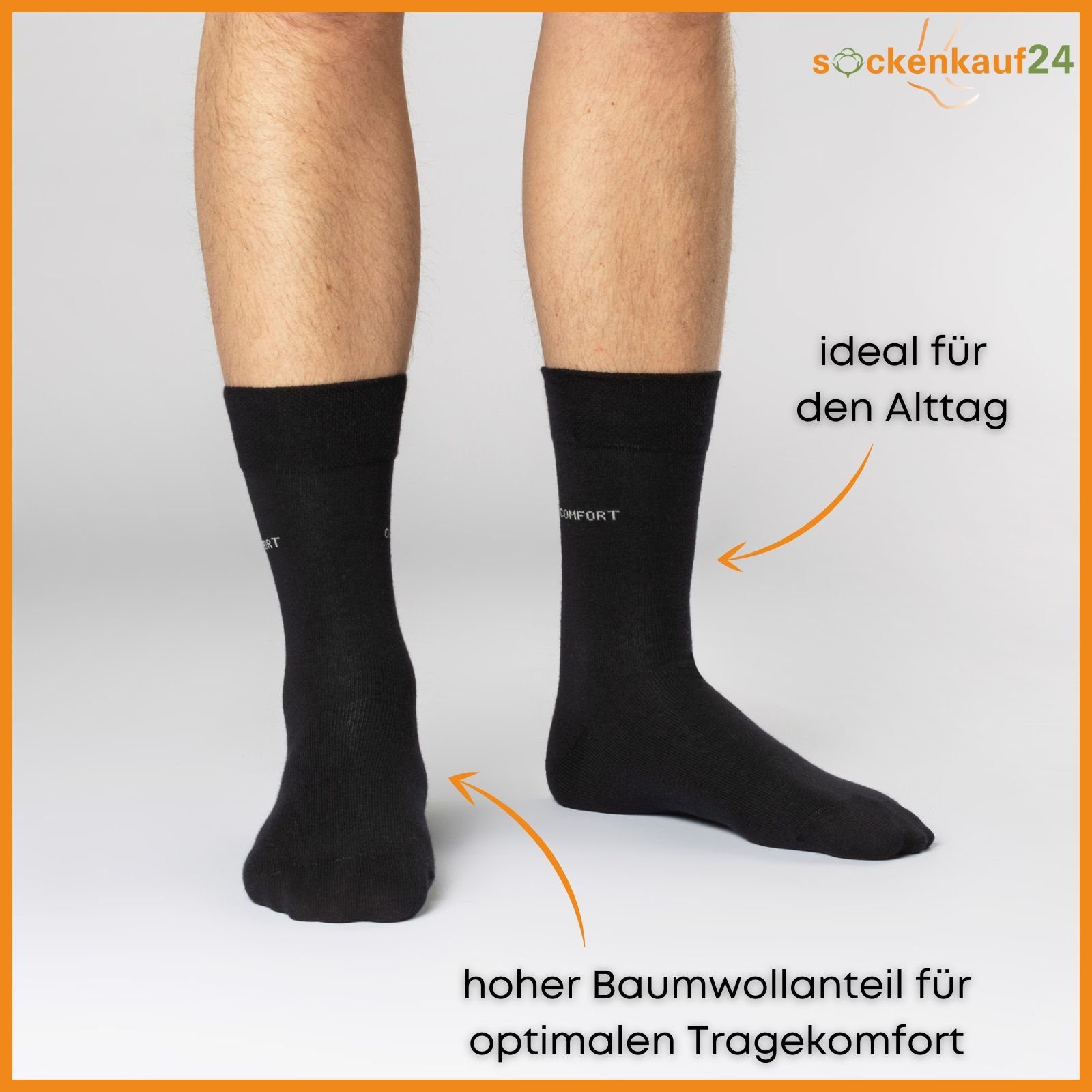 sockenkauf24 Komfortsocken 10 Paar Damen & Herren Comfort Socken (10xNavy, 39-42) ohne Gummibund & ohne Naht Baumwolle Komfortbund - 13100