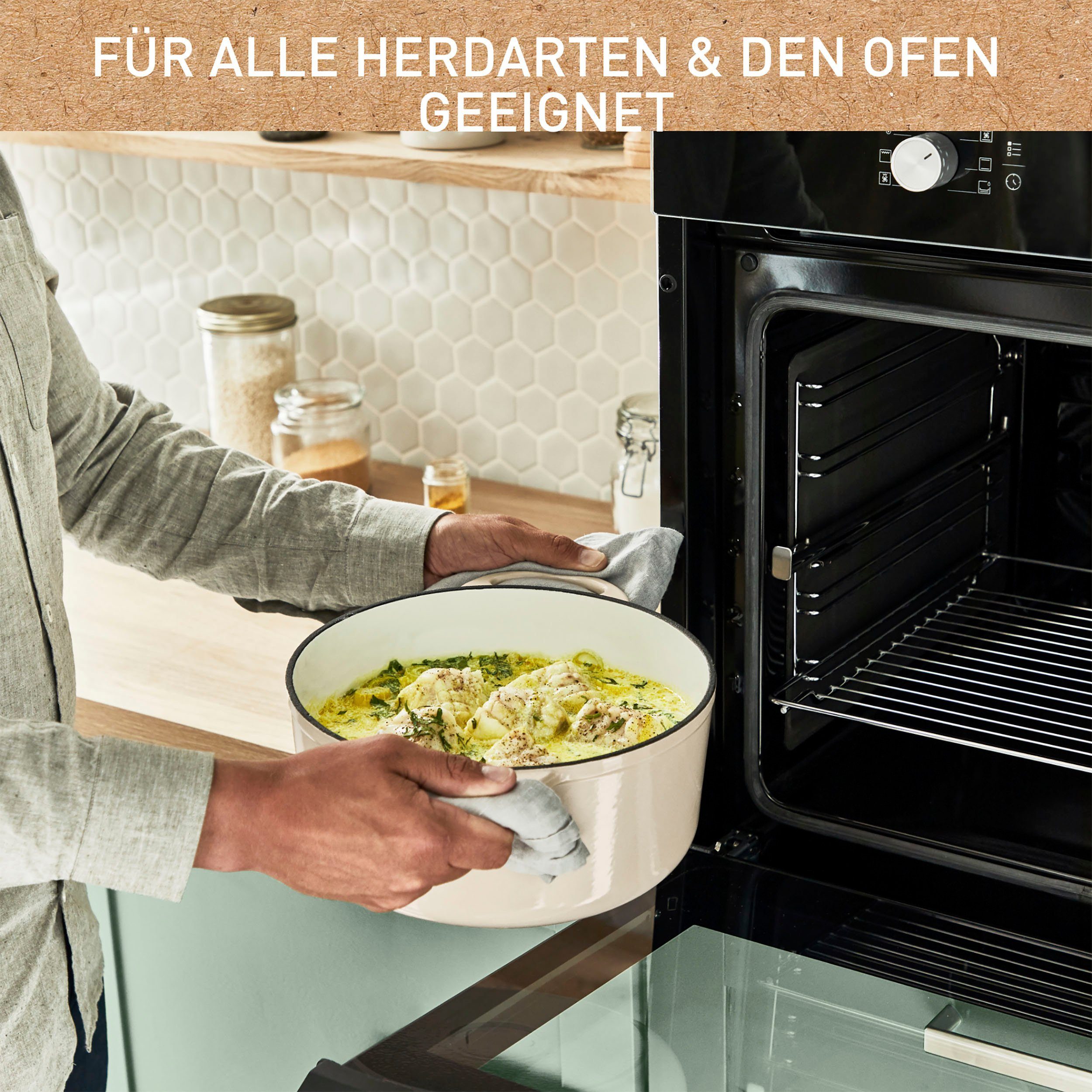 Ø25 unbedenkliche Tefal Induktion Pigmente,Schongaren, (1-tlg), beige Kochtopf umweltfreundlich, cm, LOV, Gusseisen