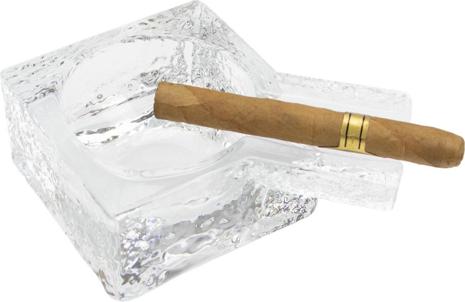 meytrade Aschenbecher Zigarrenascher aus Kristallglas transparent mit Ablage eckig, transparent