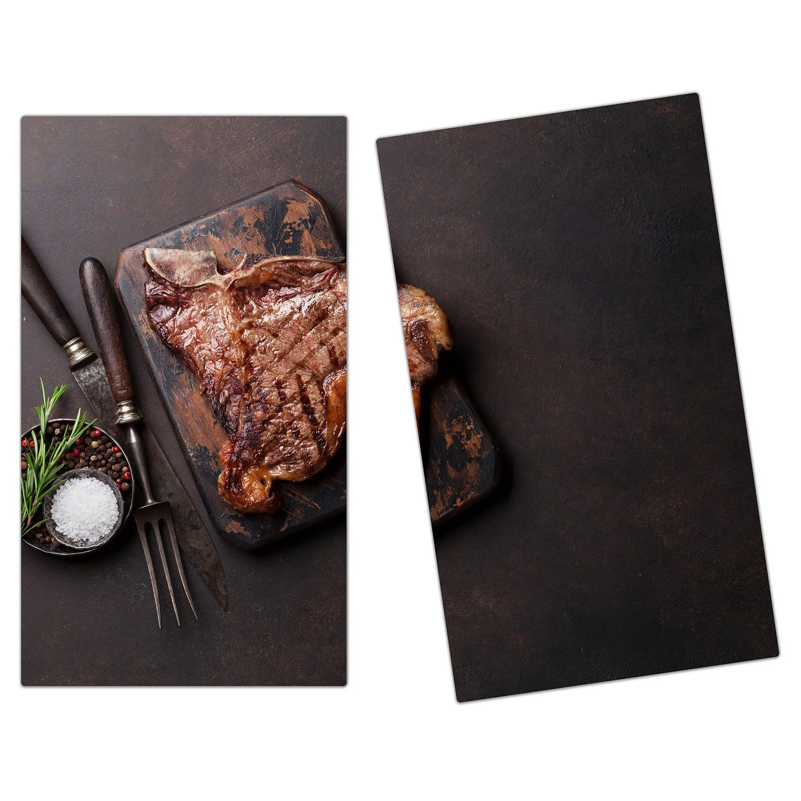 Primedeco Herd-Abdeckplatte Herdabdeckplatte Spritzschutz aus Glas, T-Bone Gegrilltes (2 Glas tlg) Steak