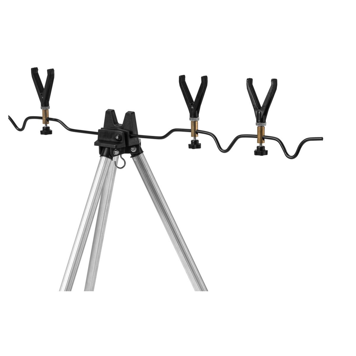 Rocktrail Rutenhalter Rocktrail Teleskoprutenhalter für bis zu 4 Angelruten, (Angelruten-Stativ, 7-teiliges Set mit Tragetasche, Höhenverstellbar; zusammenklappbar; Tarierbeutel; 4 Rutenauflagen)