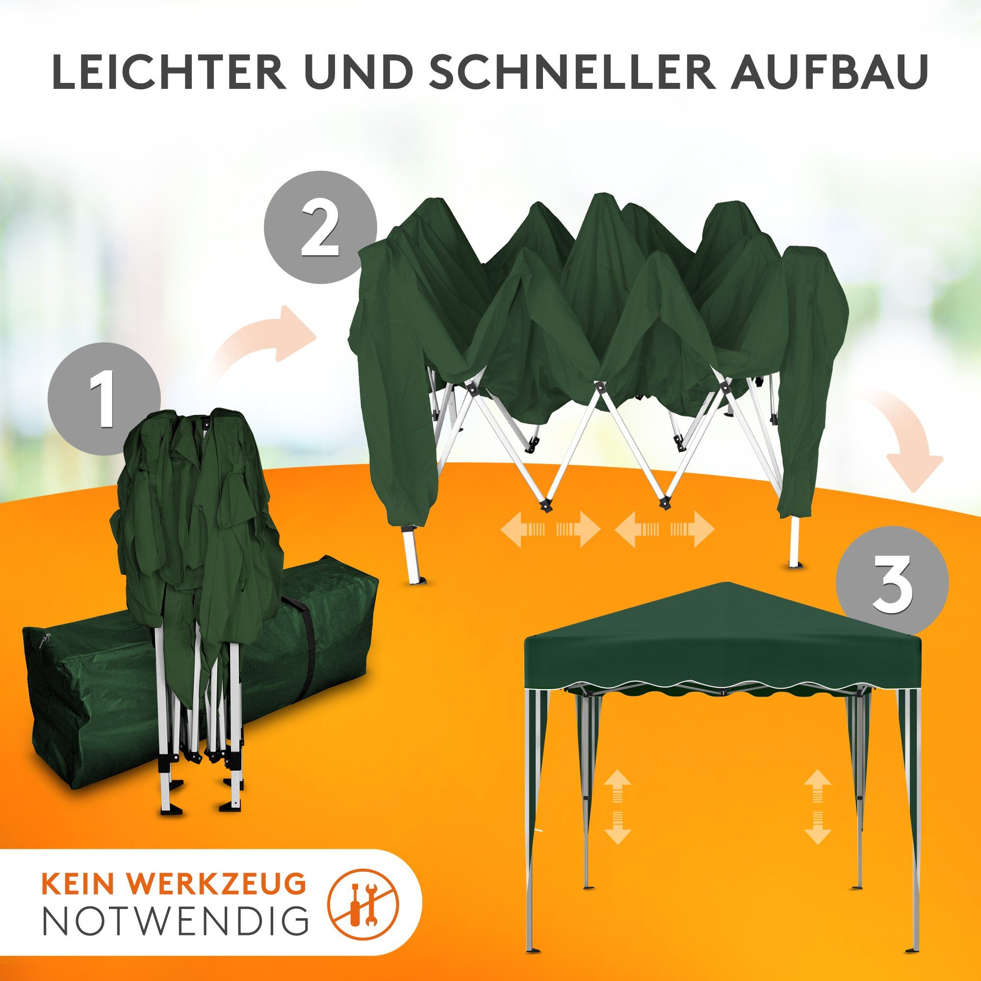 Kronenburg Faltpavillon 3x3 m wasserdicht - Gartenpavillon, Partyzelt stabil, UV-Schutz 50+, mit 0 Seitenteilen, Wetterfester Schutz, Leichter Aufbau, Inklusive Tragetasche & Zubehör