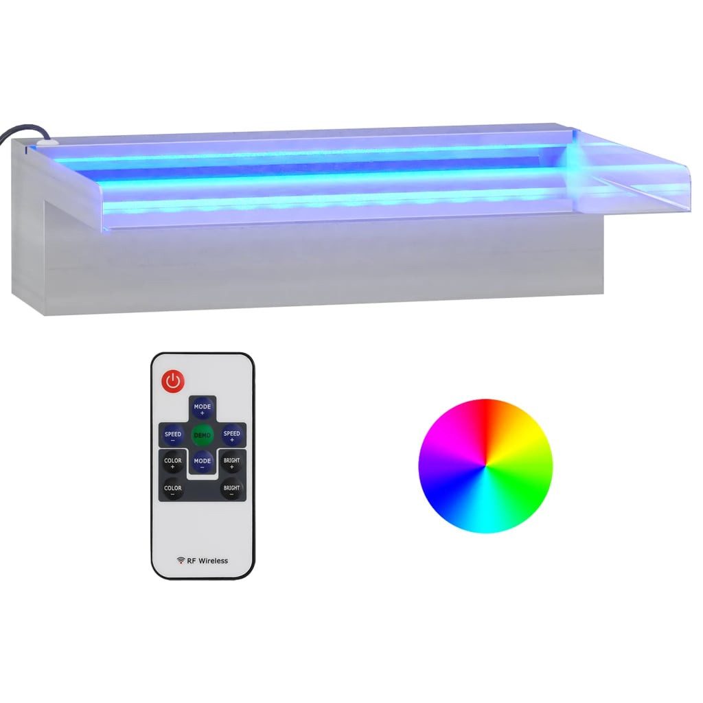 Wasserfall Wasserfall-Element mit RGB LEDs Edelstahl 30 cm