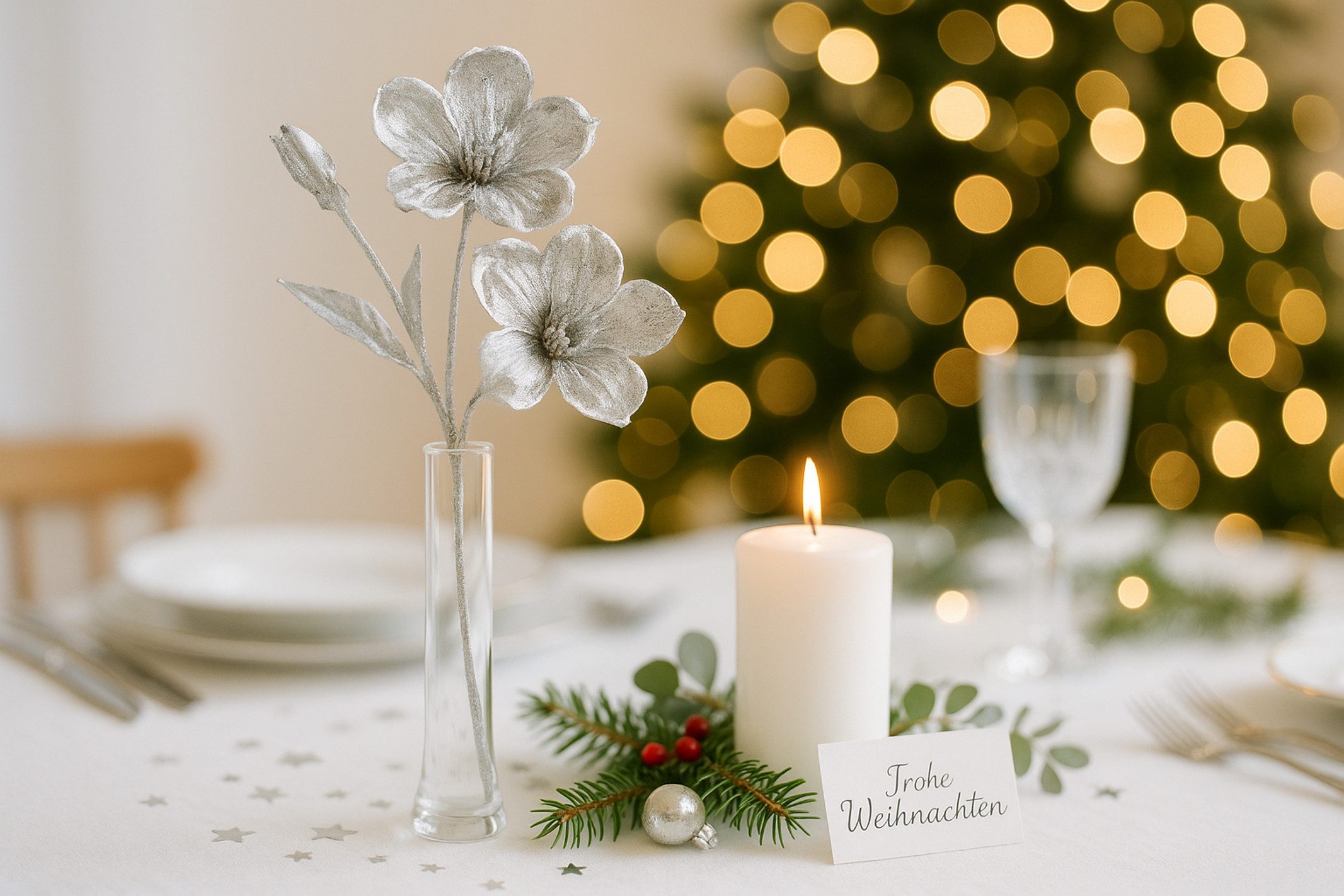 Kunstblume Magnolie, I.GE.A., Höhe 68 cm, 2er Set Dekoblume Metallic Effekt glänzende Weihnachtsdeko Blüten