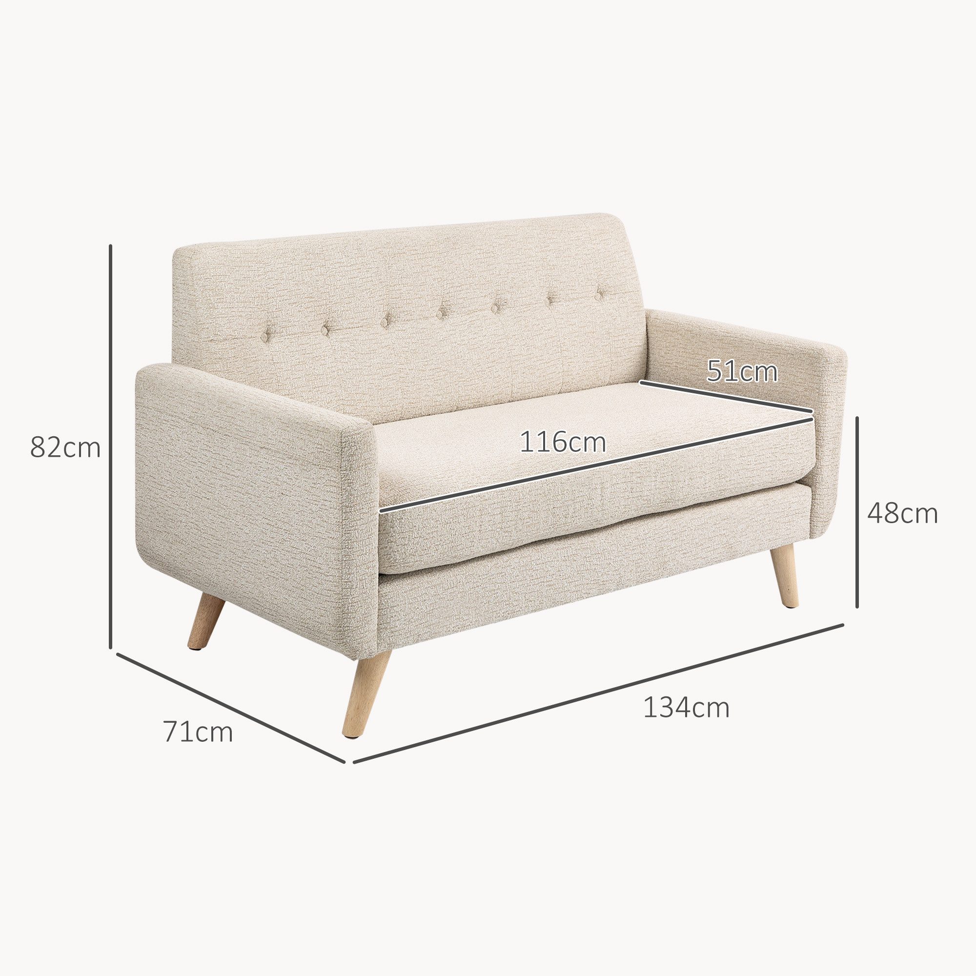 HOMCOM 2-Sitzer Polstersofa im Modern-Stil mit Holzbeine, Samtoptik, Doppelsofa 1 Teile, für Schlafzimmer, Wohnzimmer, Beige