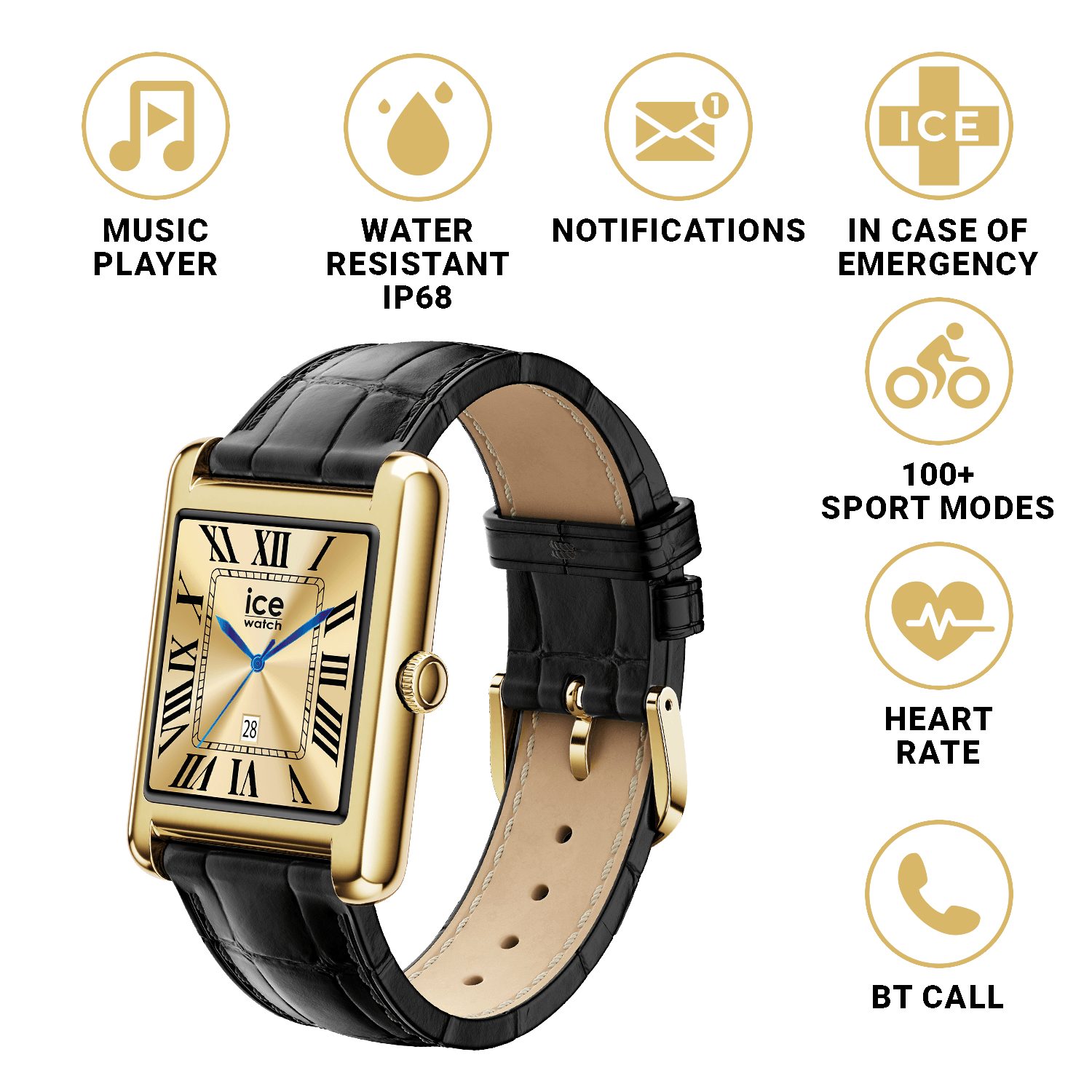 ice-watch Smartwatch, Armbanduhr, Damenuhr, Lederarmband, Bluetooth, digital