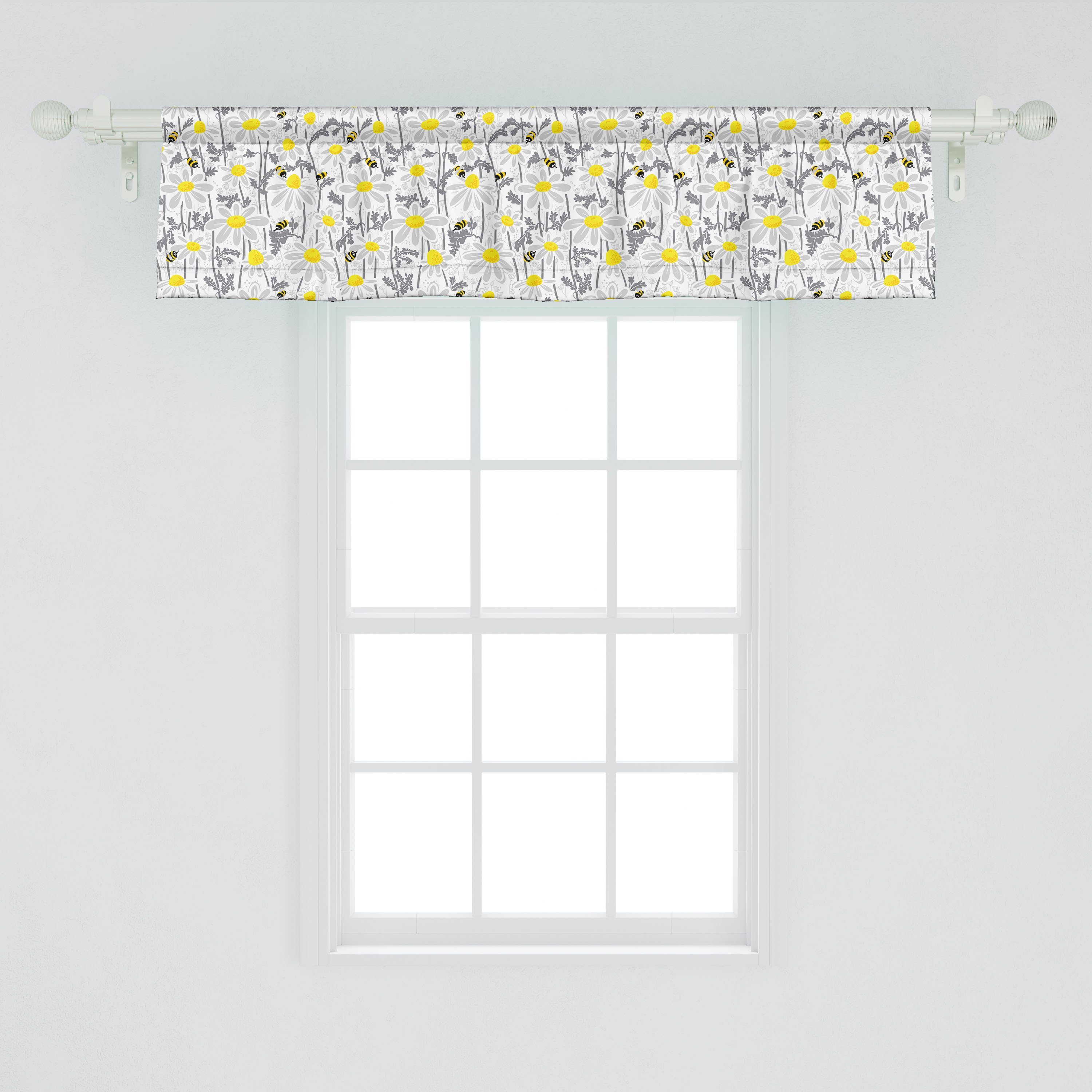 mit Schlafzimmer Blatt Spring Dekor Abakuhaus, Time Blumen Volant Microfaser, Stangentasche, Küche Scheibengardine Vorhang für Daisy