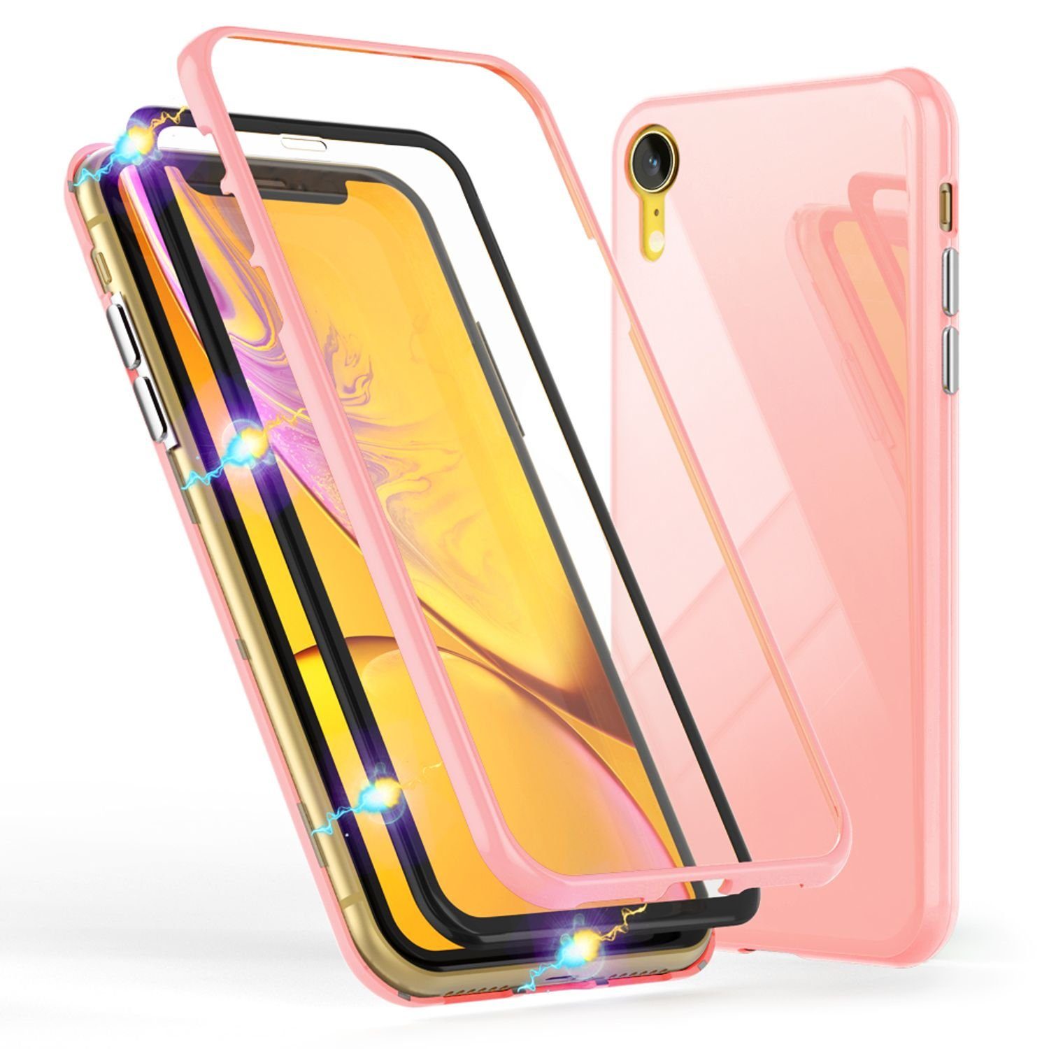 Nalia Smartphone-Hülle Apple iPhone XR, 360 Grad Hartglas Hülle / Etui mit magnetischem Rahmen & Displayschutz