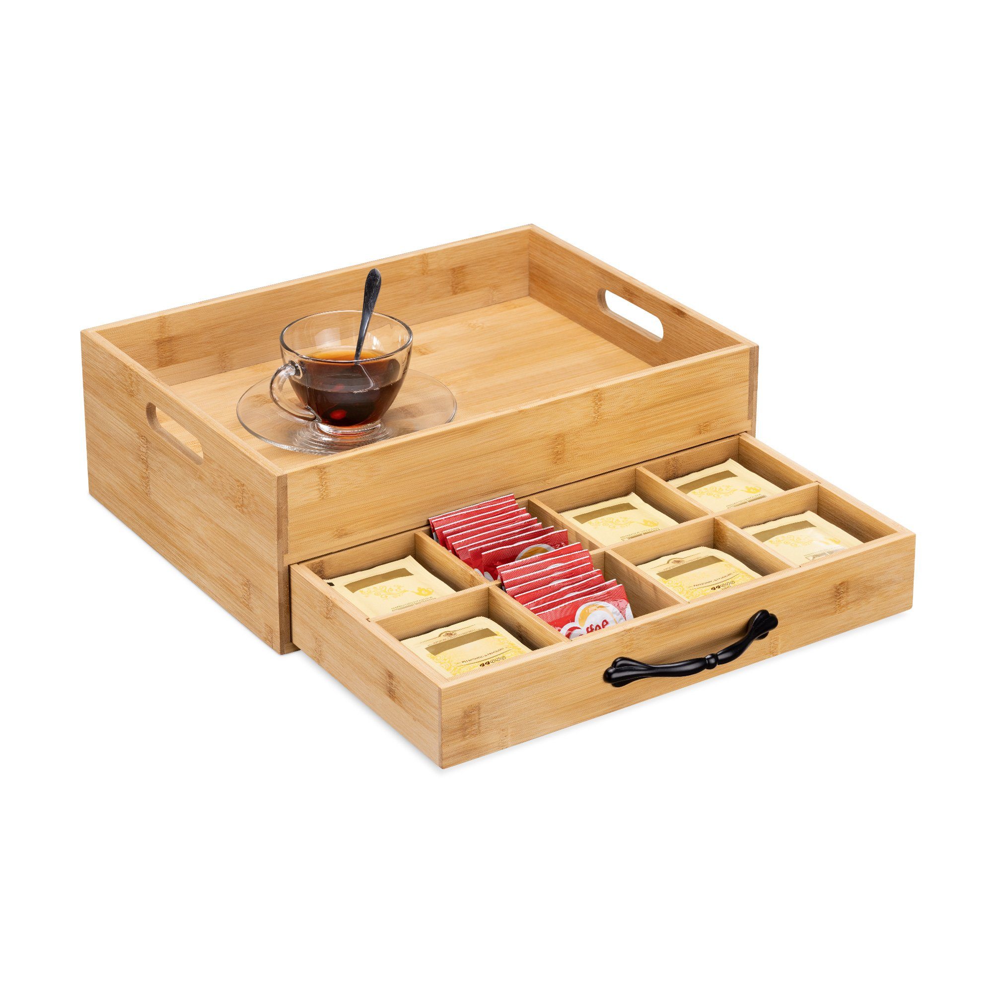 Navaris Teedose Teebox Bambus Tee Tablett - Aufbewahrung 12 Fächer Box für Teebeutel -, Bambus, (1-tlg)
