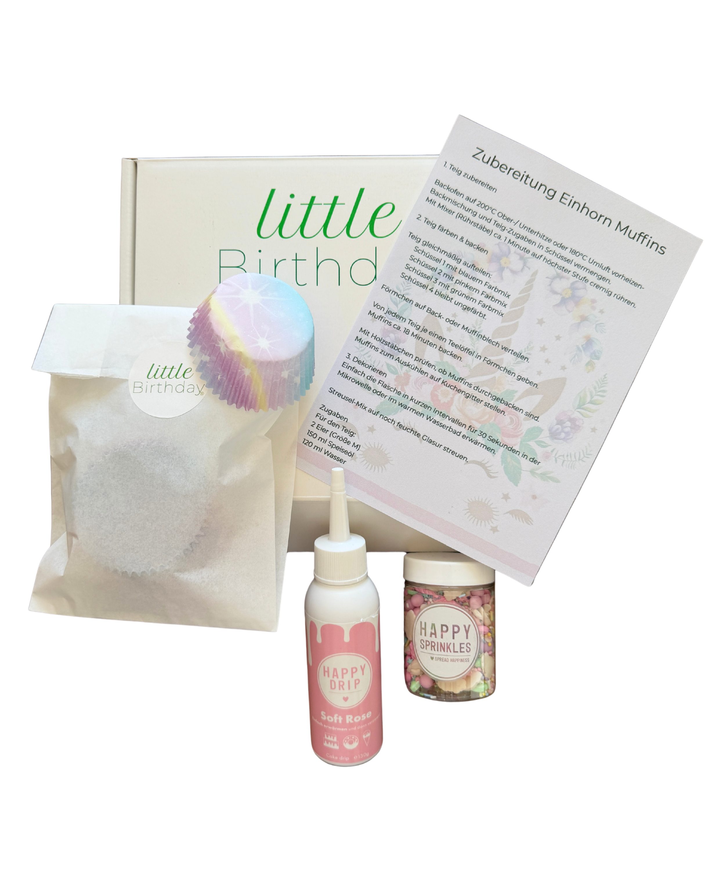 little Birthday Muffinform Back Box Einhorn mit Backmischung, Schokoglasur und Streusel, (Set), Back Set, Geburtstag, alles aus einem Set
