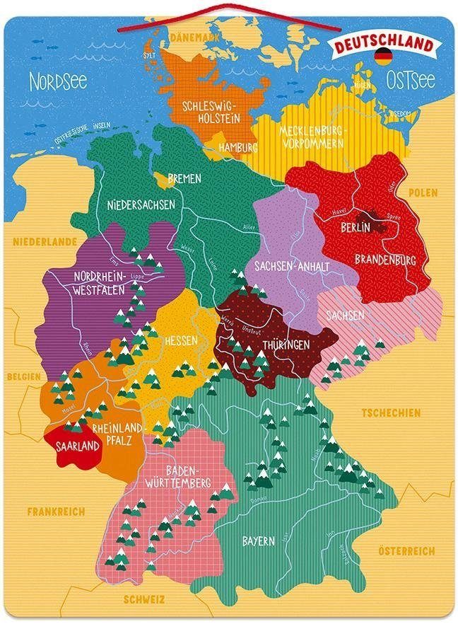 Konturenpuzzle Deutschland, Landkarte Puzzleteile Janod 79 Magnetische Holzspielzeug,