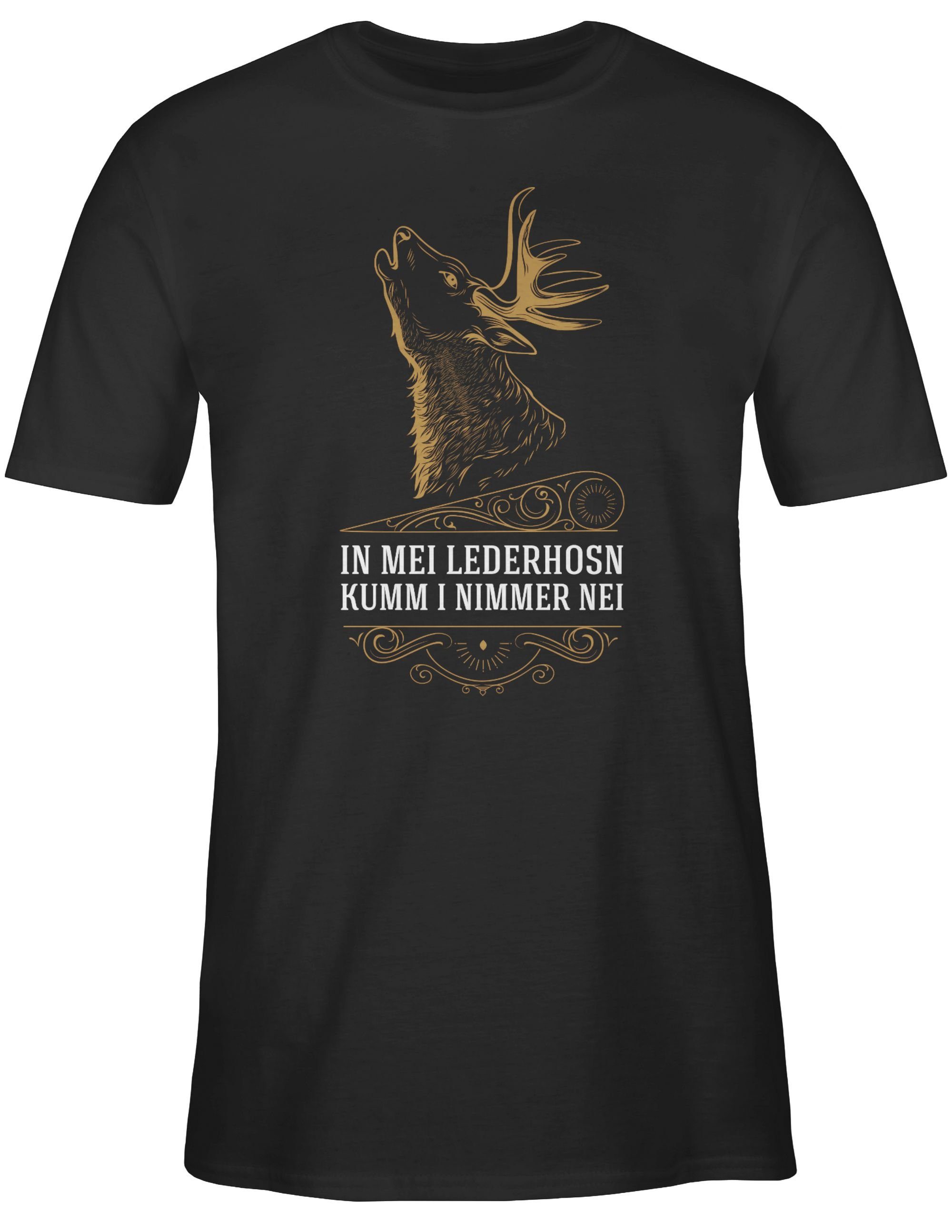 nimmer kumm T-Shirt für nei in Spruch Hirsch Mode Schwarz Shirtracer Weiß 01 i mei - In - Herren Oktoberfest Lederhosn