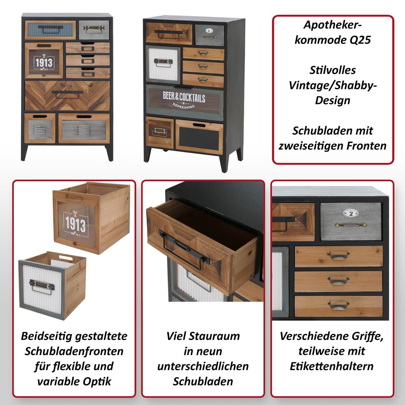 MCW Kommode MCW-Q25 (1 St), Mit beidseitig gestalteten Schubladenfronten für variable Optik