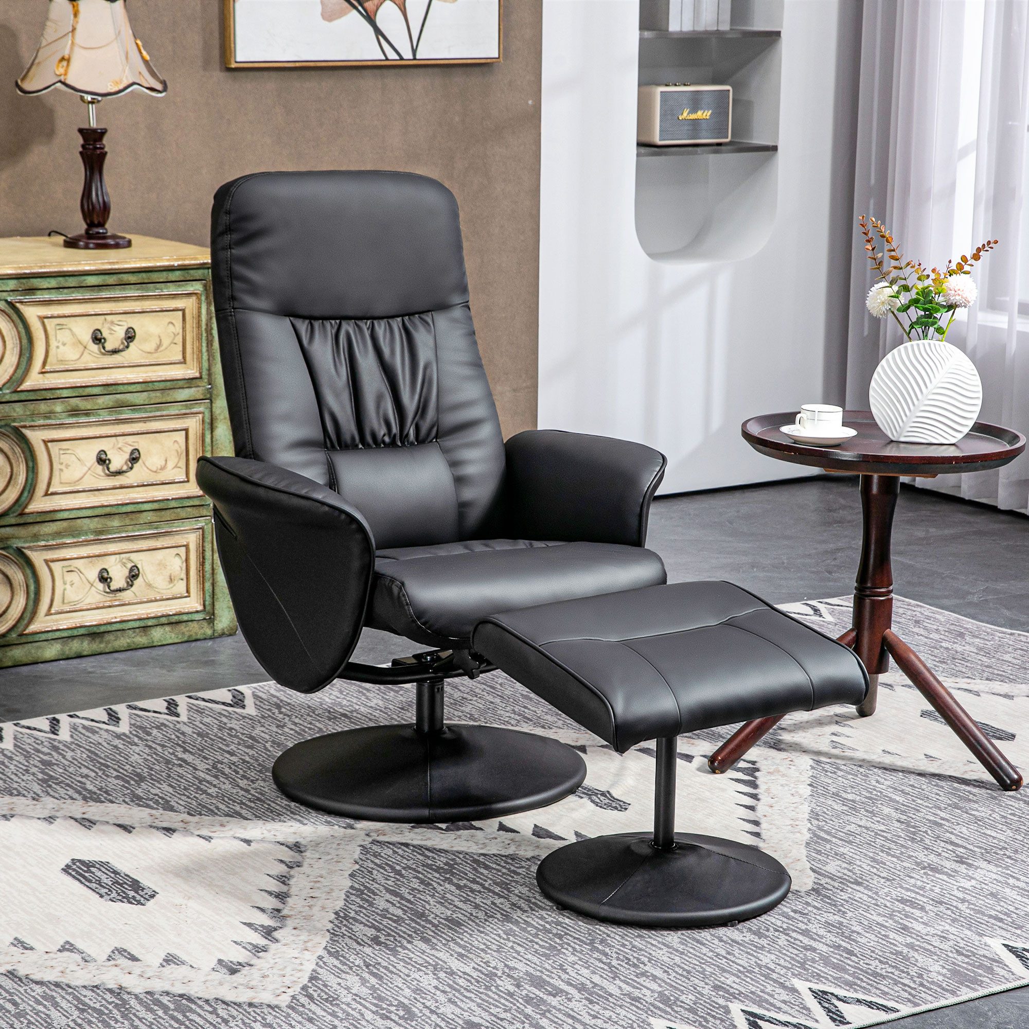 HOMCOM Relaxsessel Fernsehsessel mit Liegefunktion, TV Sessel, Kunstleder (höhenverstellbar, 2-St., neigbare Rückenlehne), Schwarz