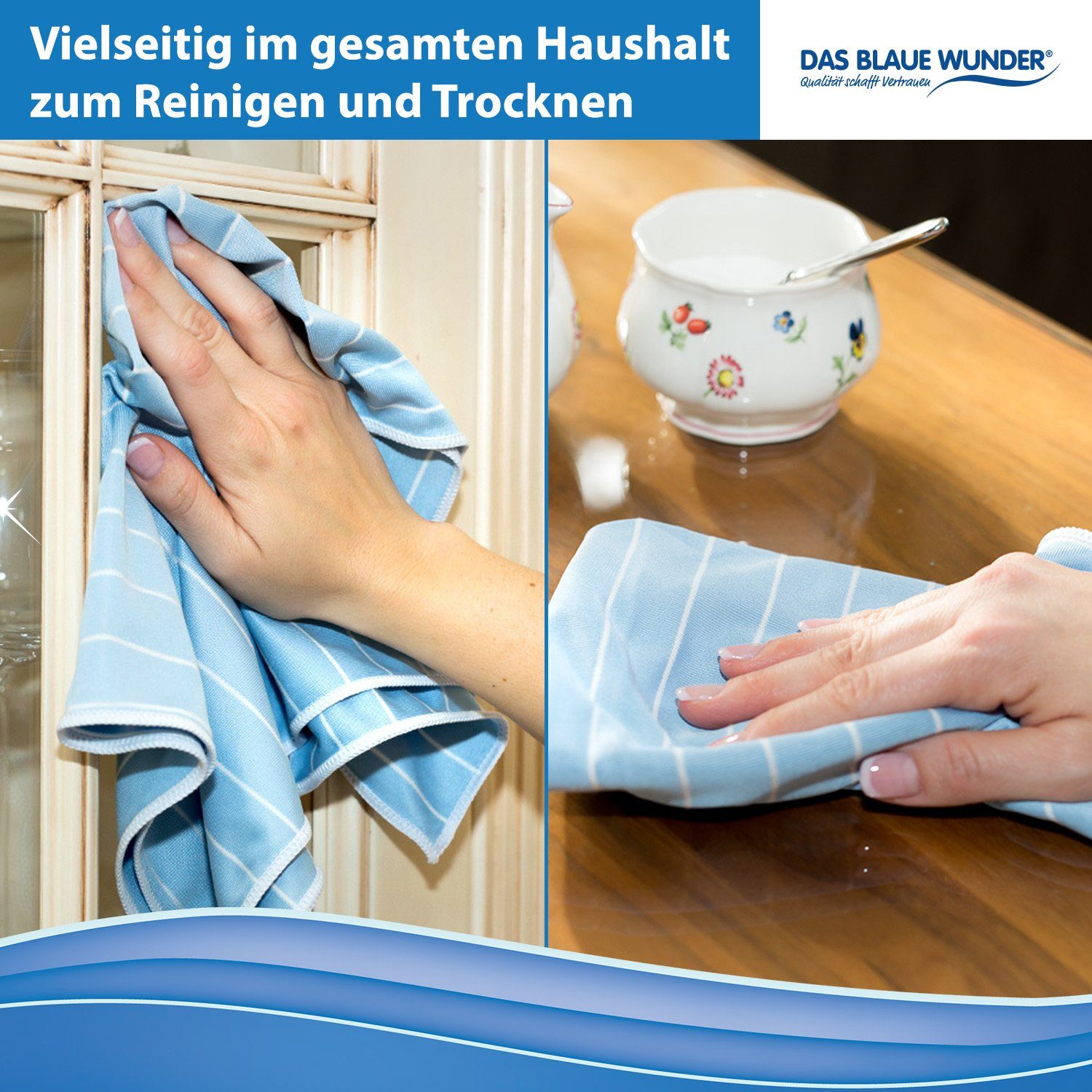 Das Blaue Wunder® BRILLANT Putztücher mit Bambusfasern, streifen- und fusselfreie Reinigungstücher (5er-Set 40x50cm, Reinigen und Trocknen auf Glas- und Spiegel – Bild 4 von 5