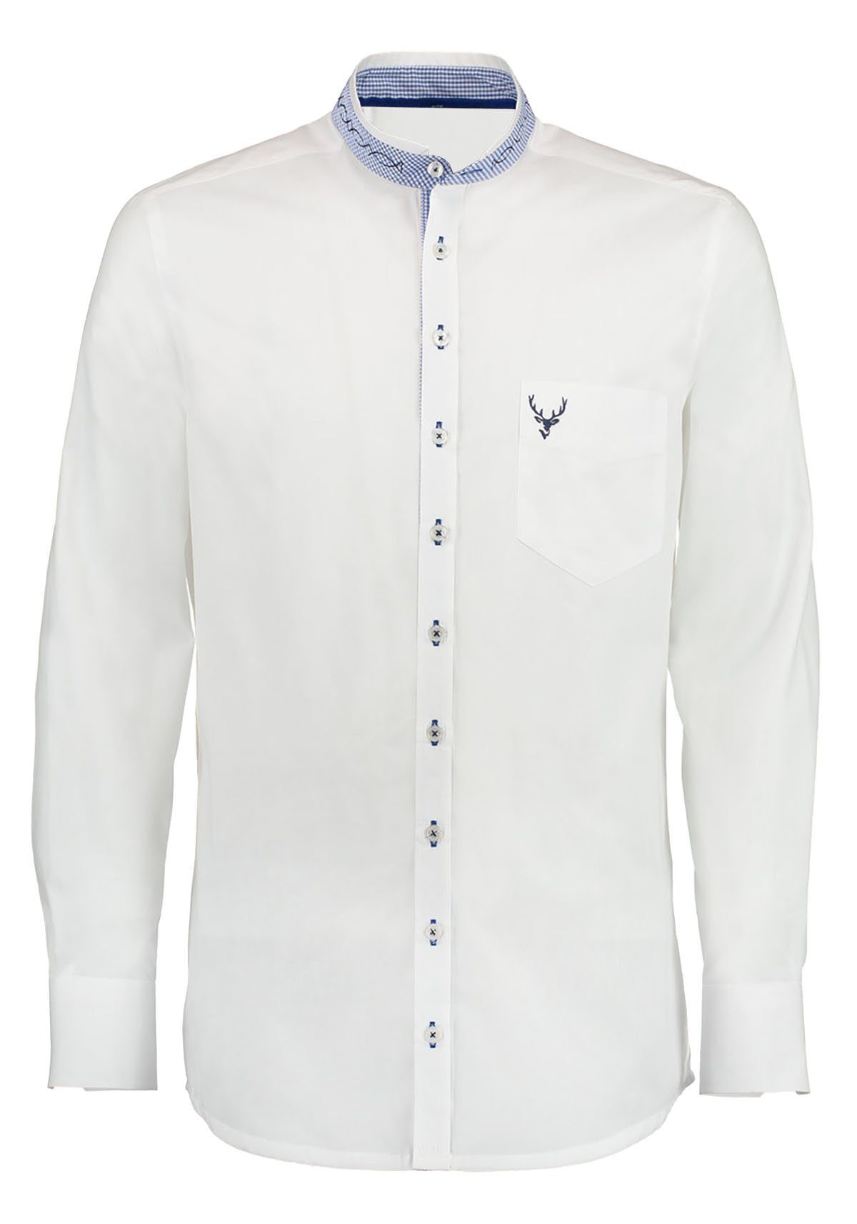 Moschen-Bayern Trachtenhemd Trachtenhemd Herren SLIM FIT Stehkragen Hirsch Langarm Weiß-Blau – Bild 2 von 5