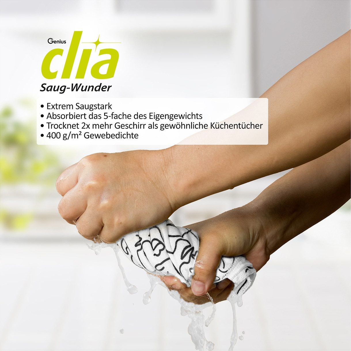 Genius Geschirrtuch Küchentuch Geschirrtücher Reinigungstuch Saugtuch Saugwunder Genius, (Set bestehend aus 3 Geschirrtüchern)