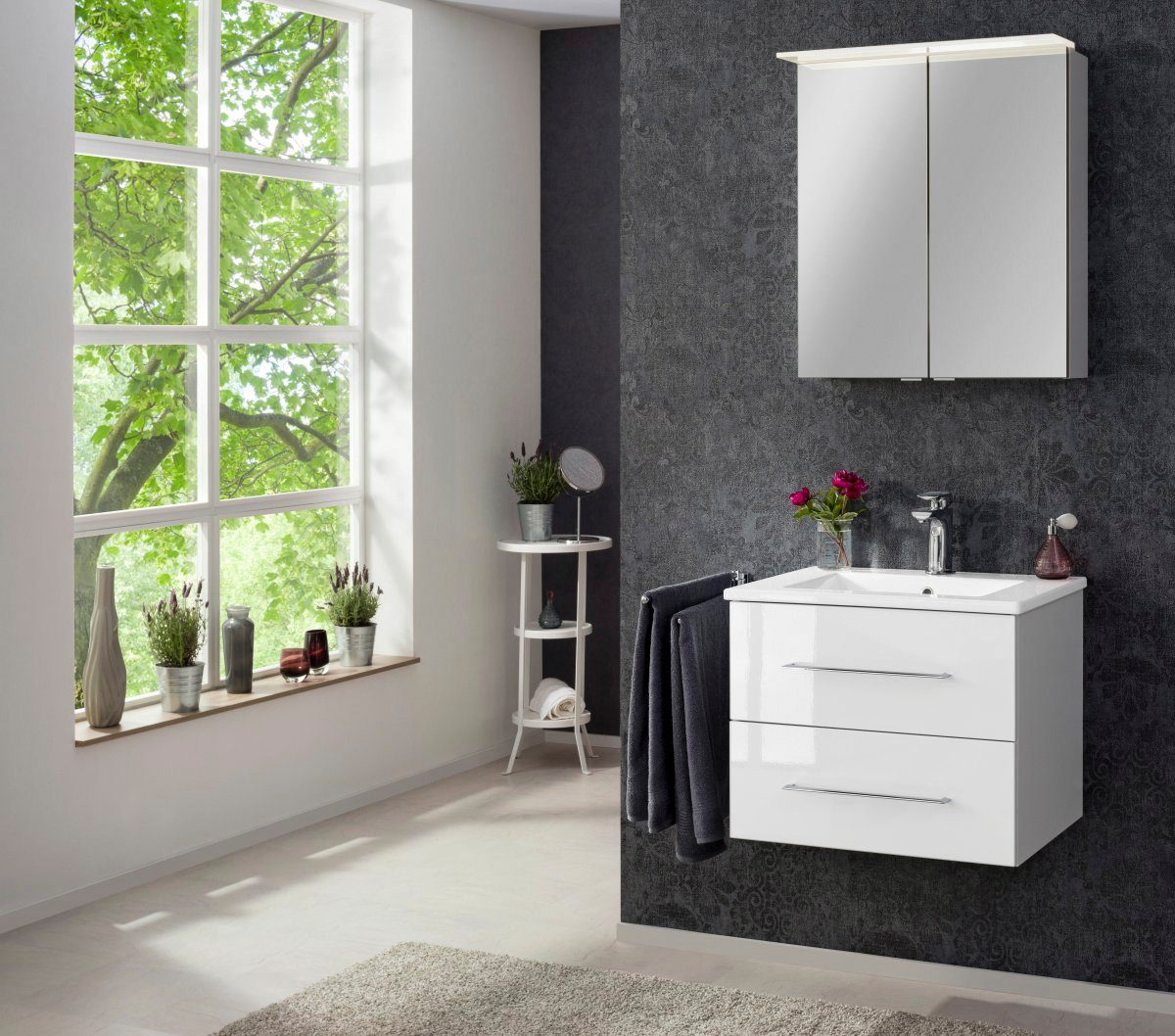 FACKELMANN Spiegelschrank PE 60 - weiß Badmöbel Breite 60 cm, 2 Türen