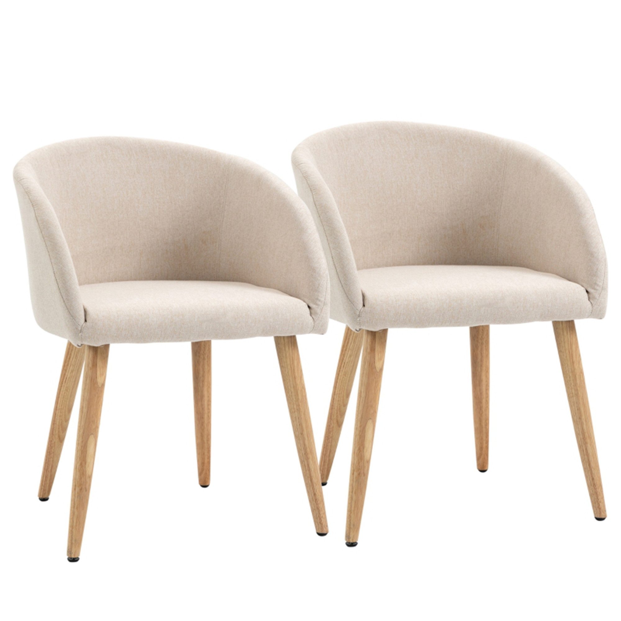 MC Star Stuhl 2er-Set gepolsterte Stühle, skandinavisches Design, Polsterstühle (mit Holzbeinen, rutschfeste Pads, 150 kg Belastbarkeit, Beige, 2 St)