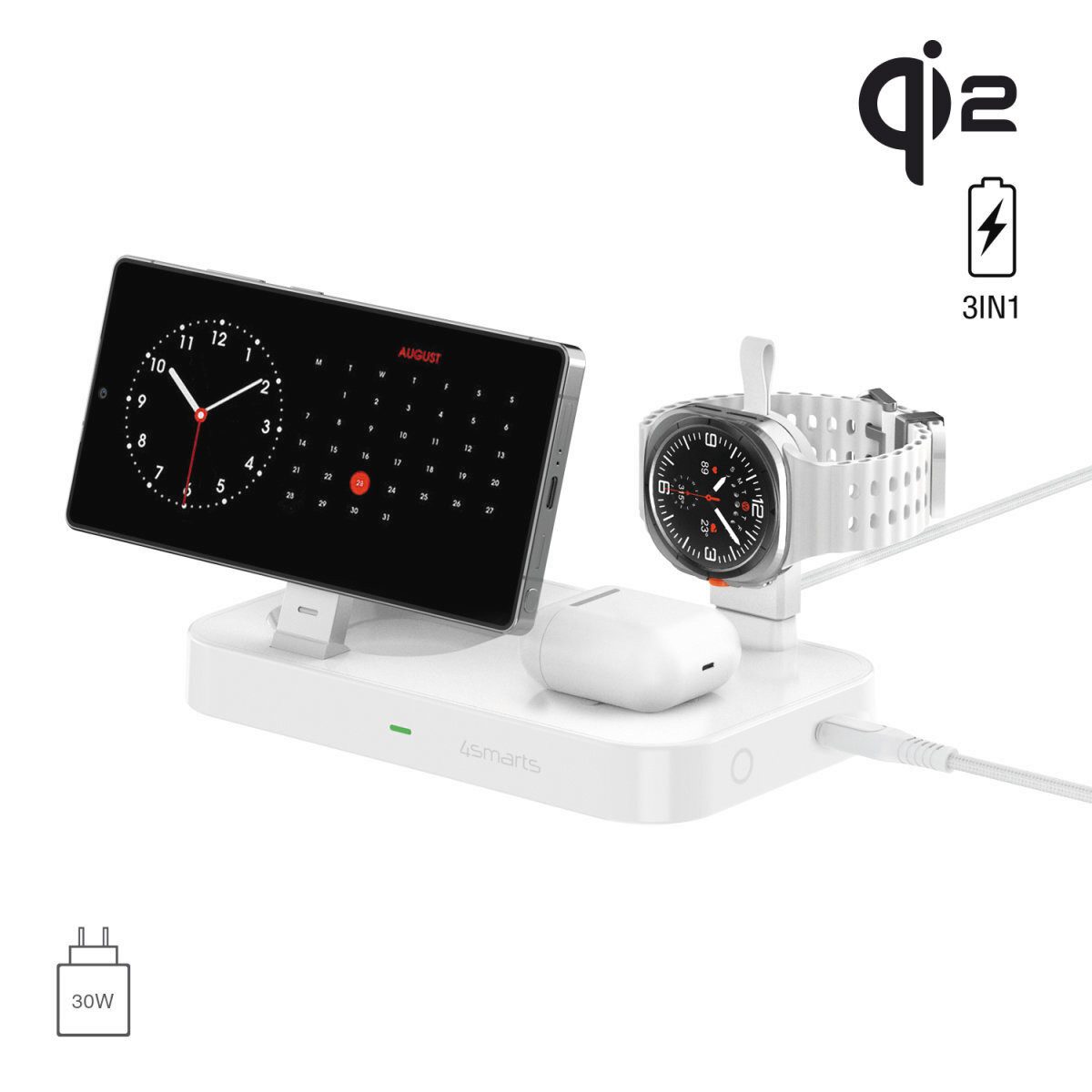 4smarts 4smarts Qi2 Ladestation Trident mit Charger für Samsung Induktions-Ladegerät