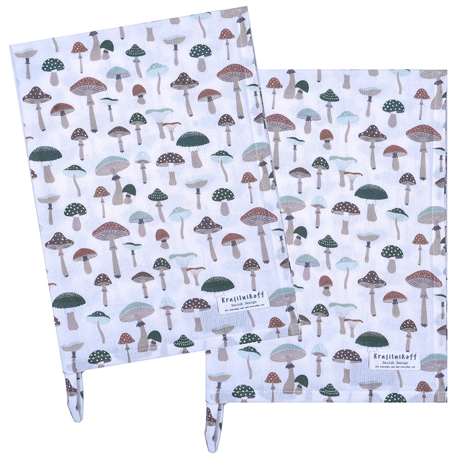 Krasilnikoff Geschirrtuch Mushroom, (2-tlg., 2-teilig), Geschirrtücher ca.50x70cm Baumwolle