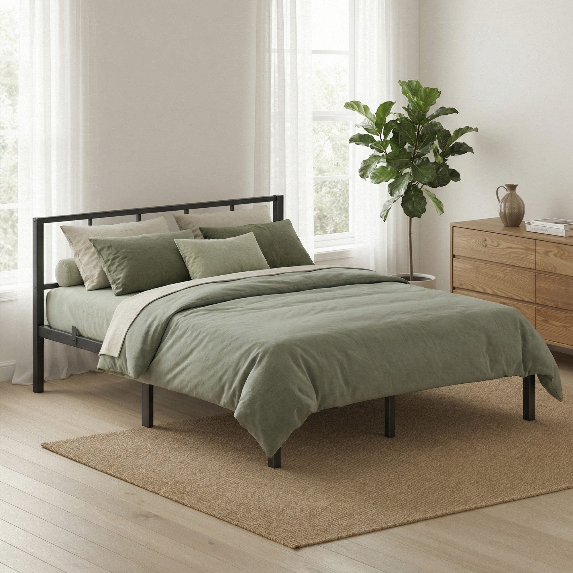 VASAGLE Bettgestell, Metallbett, stabiler Bettrahmen mit Kopfteil und Lattenrost