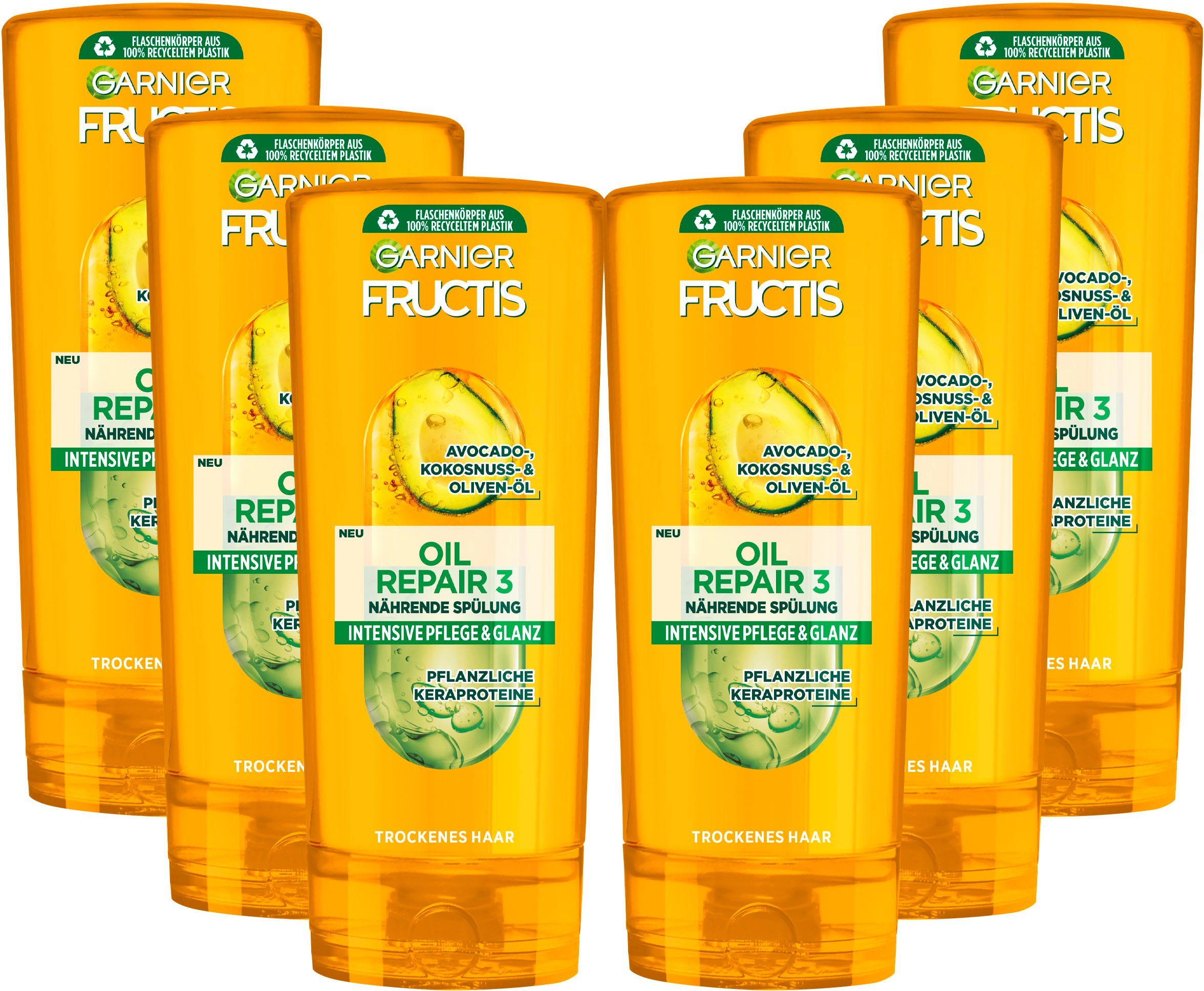 GARNIER Haarspülung Garnier Fructis Oil Repair Spülung 3, Packung, 6-tlg., Intensive Pflege für trockenes Haar