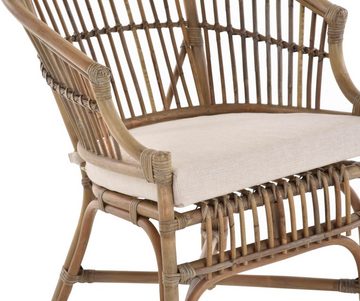 Krines Home Loungesessel Gestäbter Rattansessel aus Natur-Rattan Rattanstuhl mit Polster, mit Armlehnen