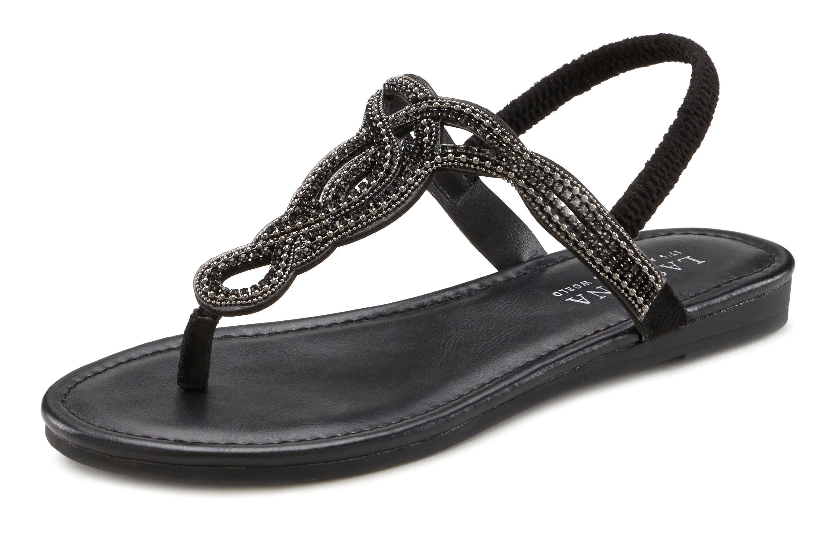 LASCANA Zehentrenner Sandale, Pantolette mit Schmucksteinen günstig online kaufen