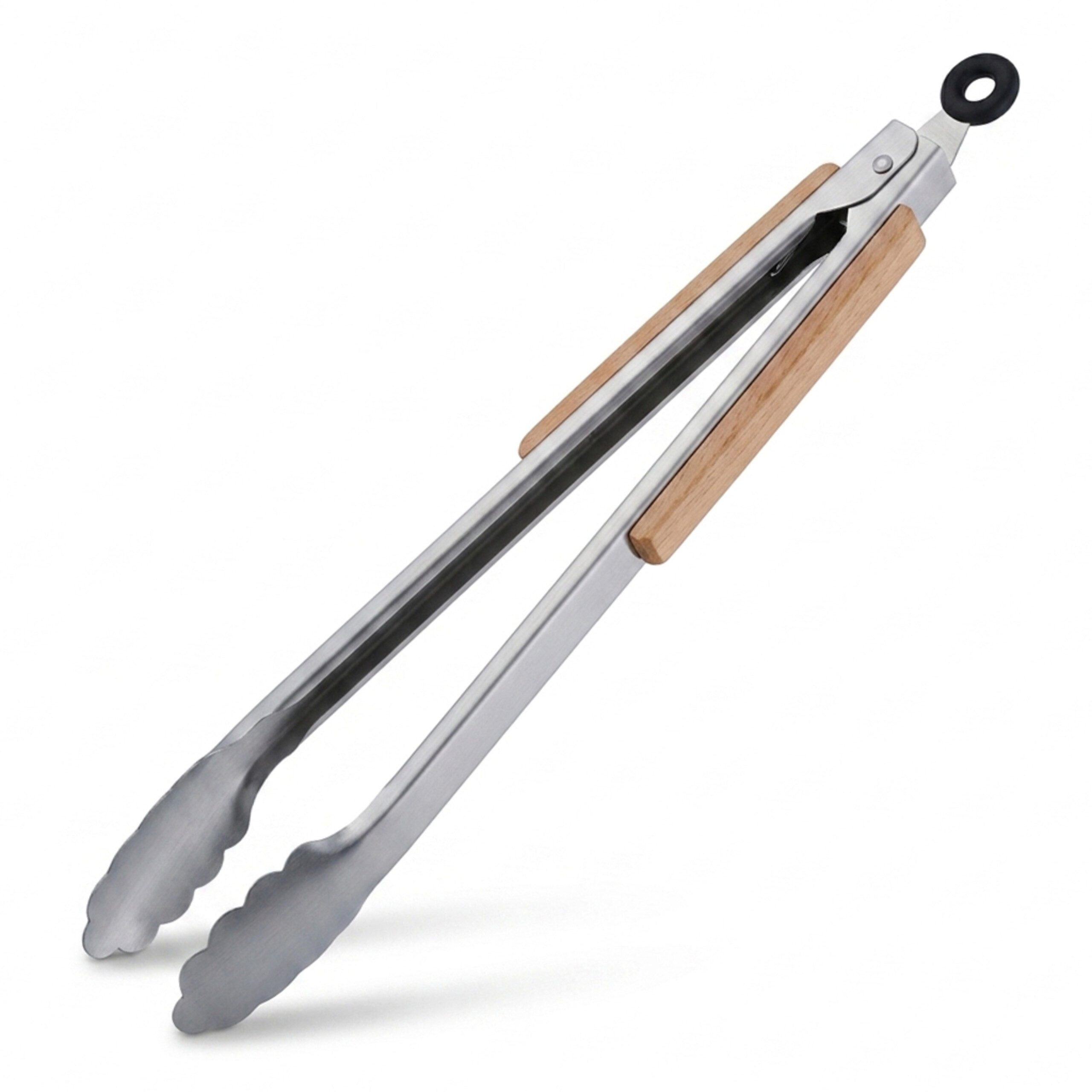 relaxdays Grillzange Edelstahl Grillzange mit Holzgriff