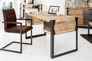 riess-ambiente Schreibtisch FACTORY 135cm natur / dunkelgrau, Arbeitszimmer · Massivholz · Schublade · Industrial · Home Office