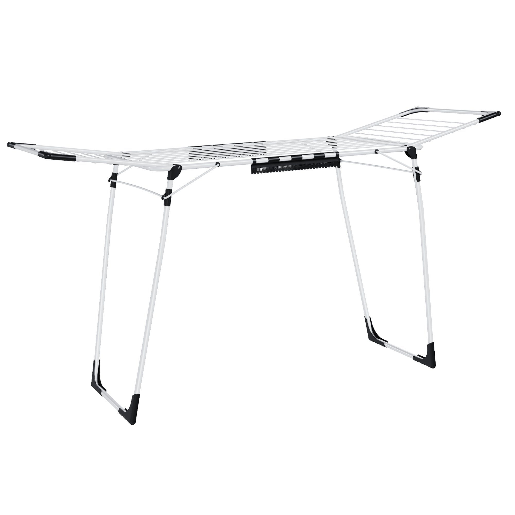 SONGMICS Wäscheständer Standtrockner, mit Sockenhalter, Metall, für Kleidung, Handtücher, 52,5 x 173 x 96,5 cm, Flügelwäschetrockner platzsparend, weiß
