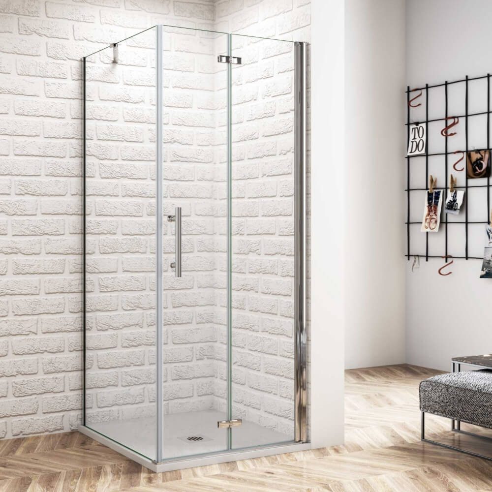 Duschparadies Eckdusche 195cm 6mm ESG Doppel chrom Schwenktür Drehtür Stabilstange, BxT: 70x70 cm, Sicherheitsglas, ebenerdiger Einbau möglich