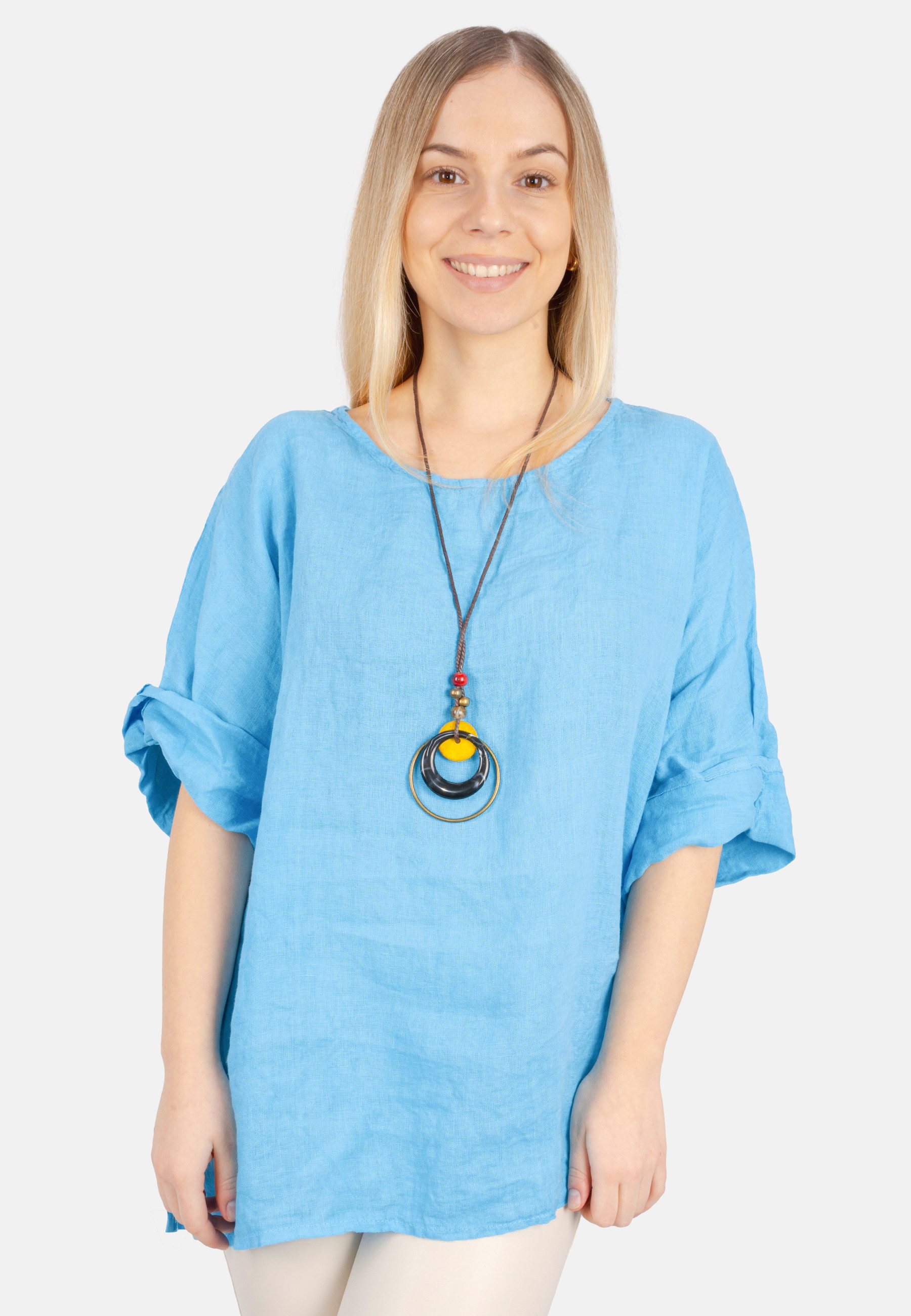 Seasons of April Kurzarmbluse Oversized Lina Weit geschnittene Leinenbluse