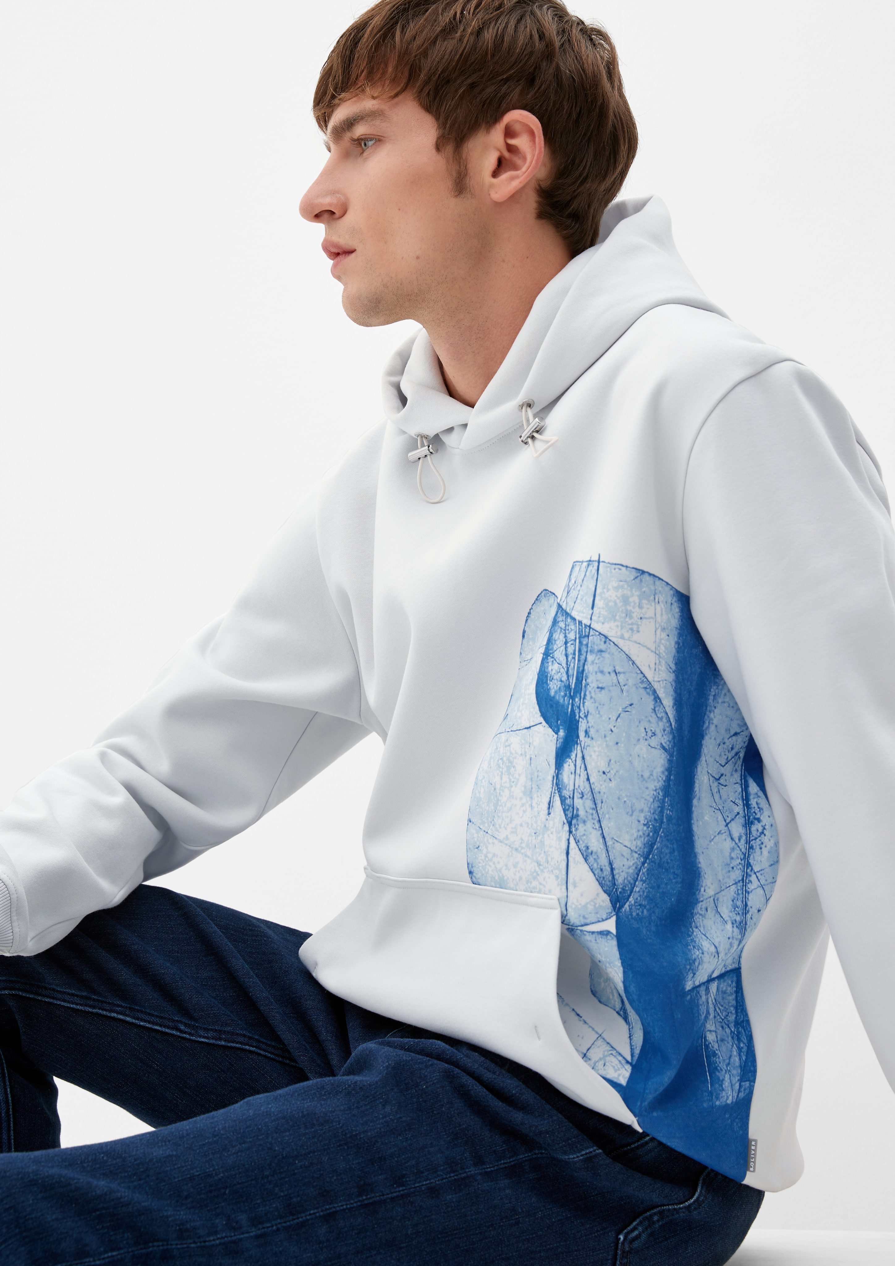 s.Oliver Sweatshirt Hoodie mit Rippblende, Rippbündchen Frontprint