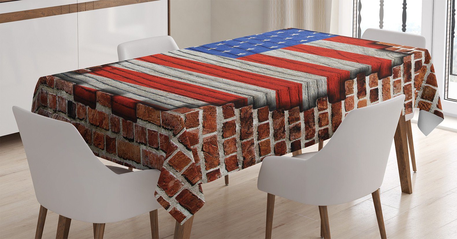 Für geeignet Tischdecke American den Staaten Abakuhaus National Waschbar Vereinigte Klare Außen Farben, Farbfest von Amerika Flag Bereich