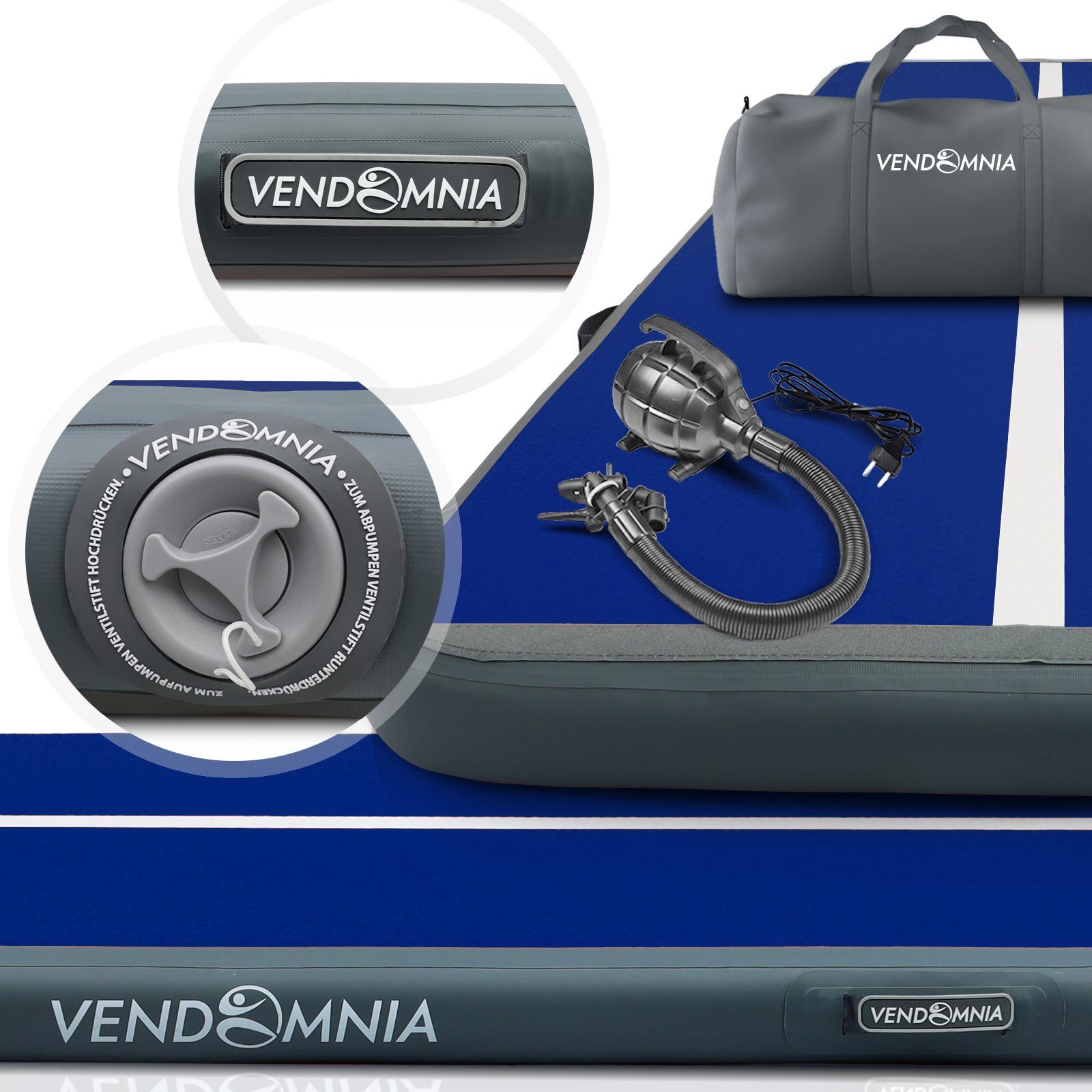 VENDOMNIA Gymnastikmatte AIRTRACK - Fitness Sport 1/2/3/4/5/6/7/8m Farbwahl (elektrische Luftpumpe aufblasbar PVC Dicke:10/20cm), Tumbling Tracking Gymnastik Yoga Air Track Matte