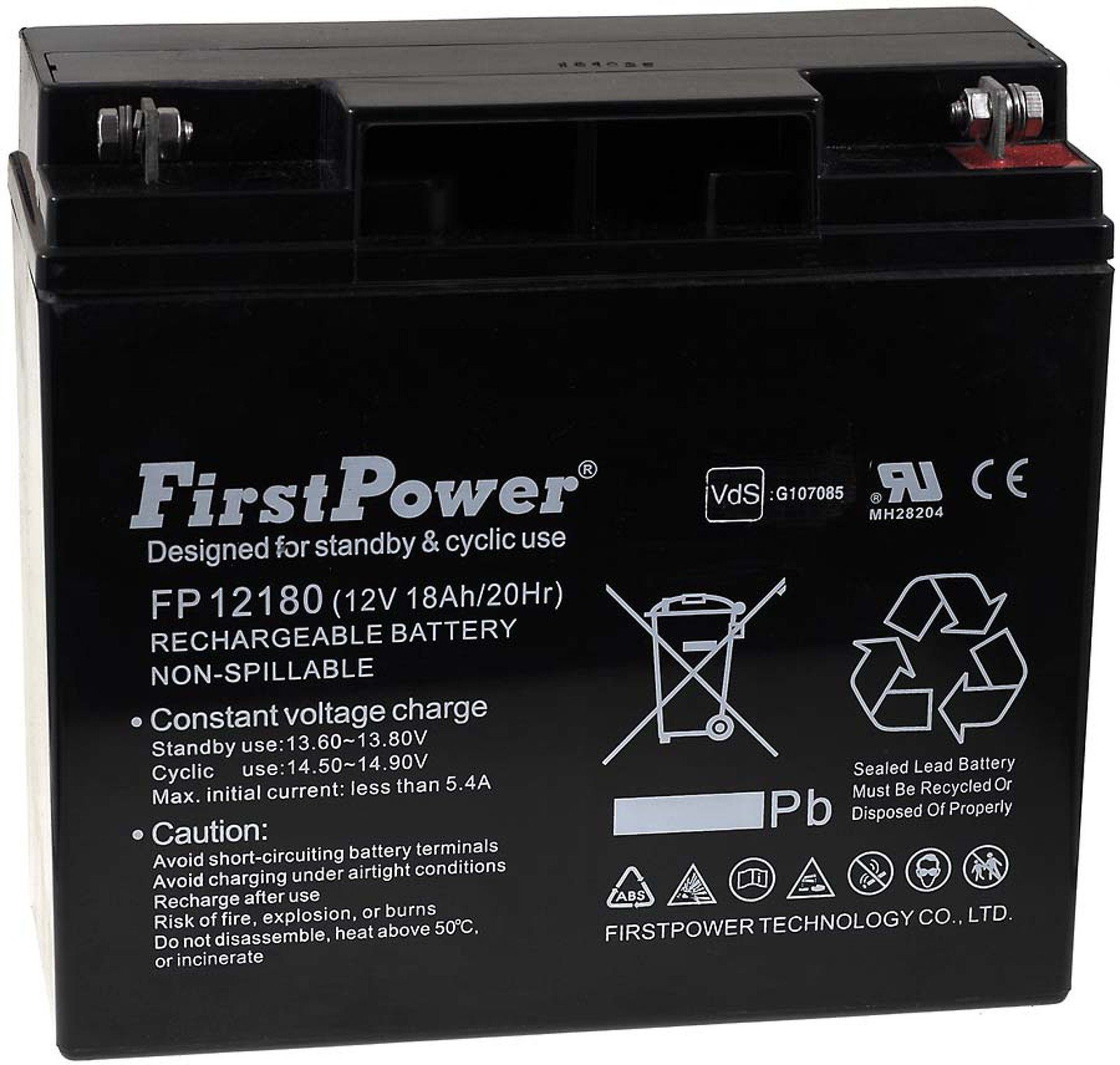 FirstPower FirstPower Bleiakku FP12180 12V 18Ah VdS für Panasonic LC-XD1217PG Bleiakkus 18000 mAh (12 V)