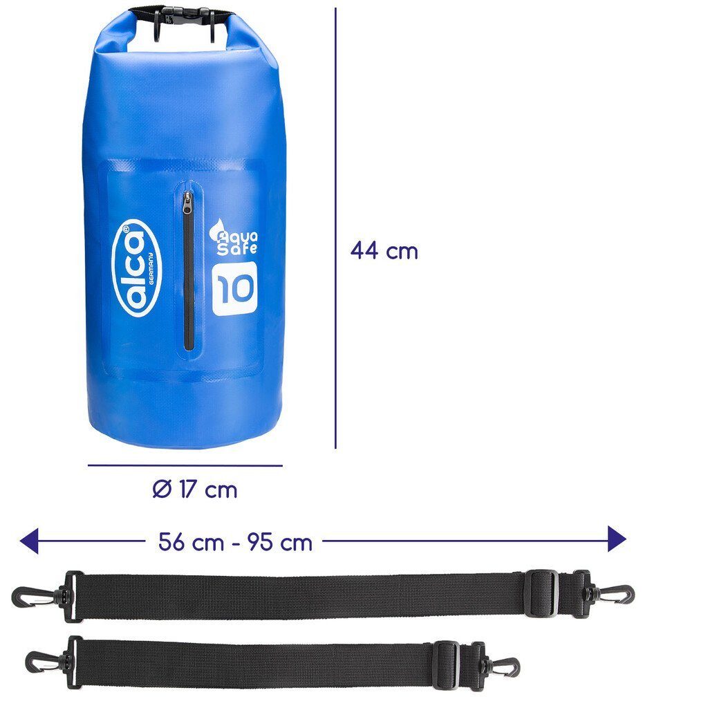 Packsack 10L alca inkl. wasserdichter Verschluss Roll-Top Tasche Tragegurt Packsack