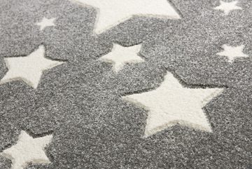 Kinderteppich Spielteppich, Sterne silbergrau, 120x180 cm, 18 mm hoch, Scandicliving, rechteckig